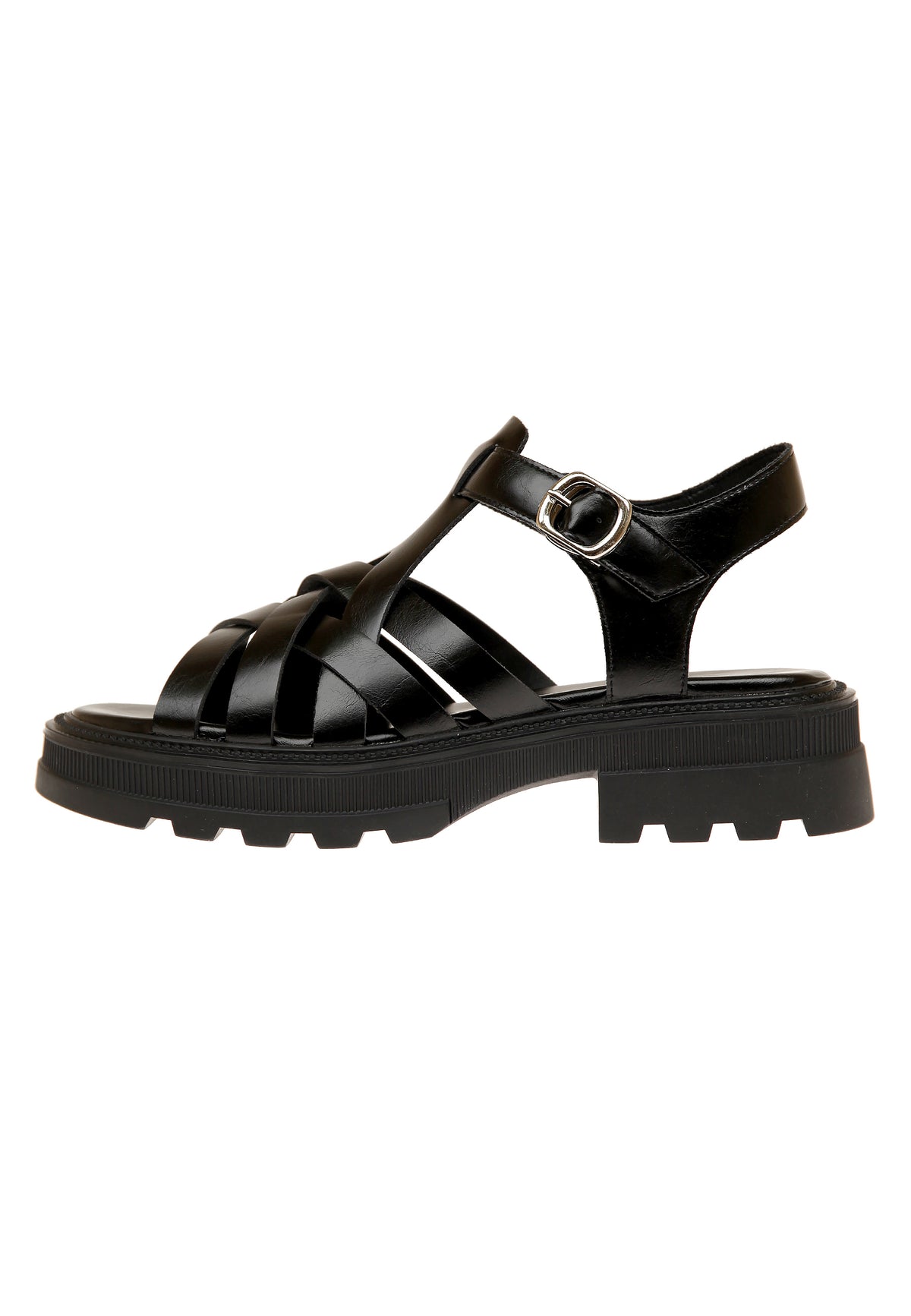 Woven Leather Platform Sandals – Black