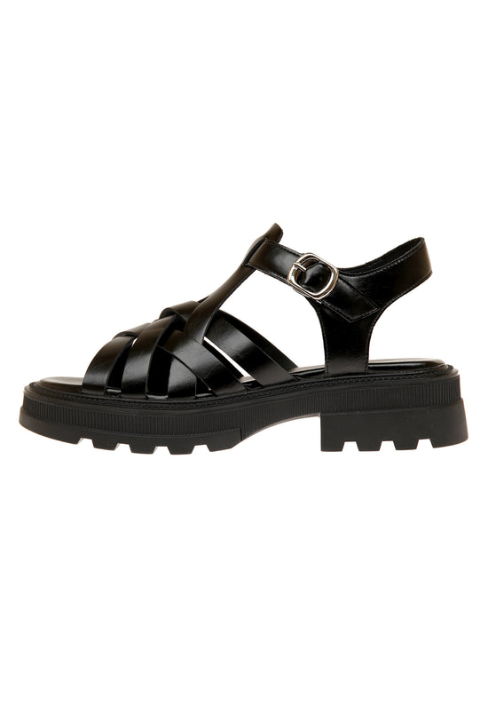 Woven Leather Platform Sandals – Black