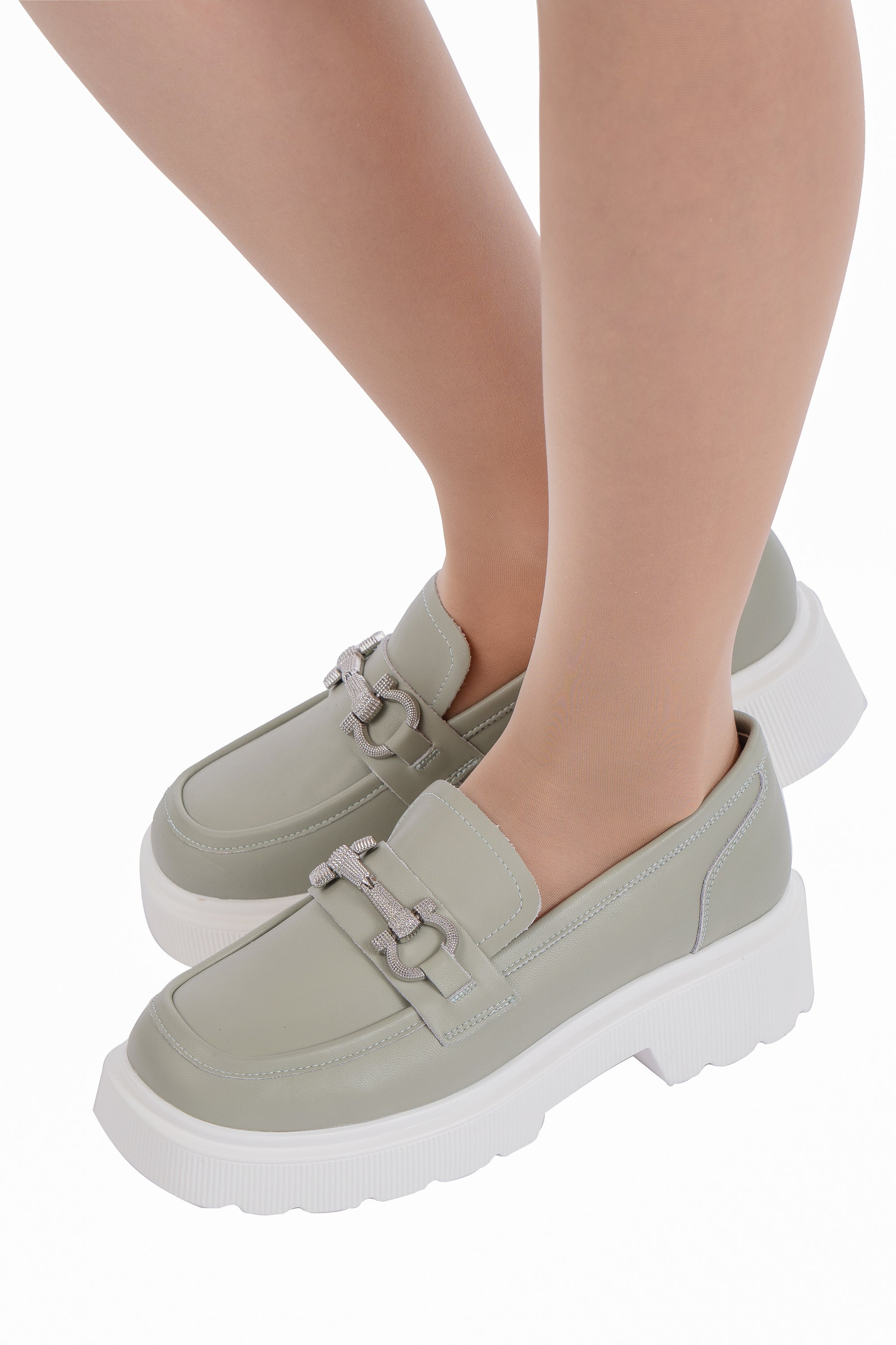 Chain Detail Platform Loafers – Light Green
