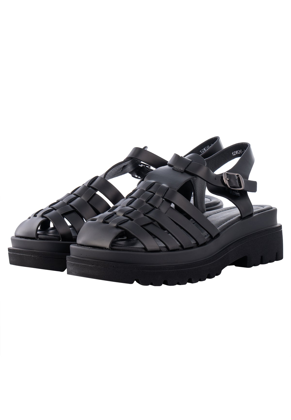Closed-Toe Woven Leather Platform Sandals – Black