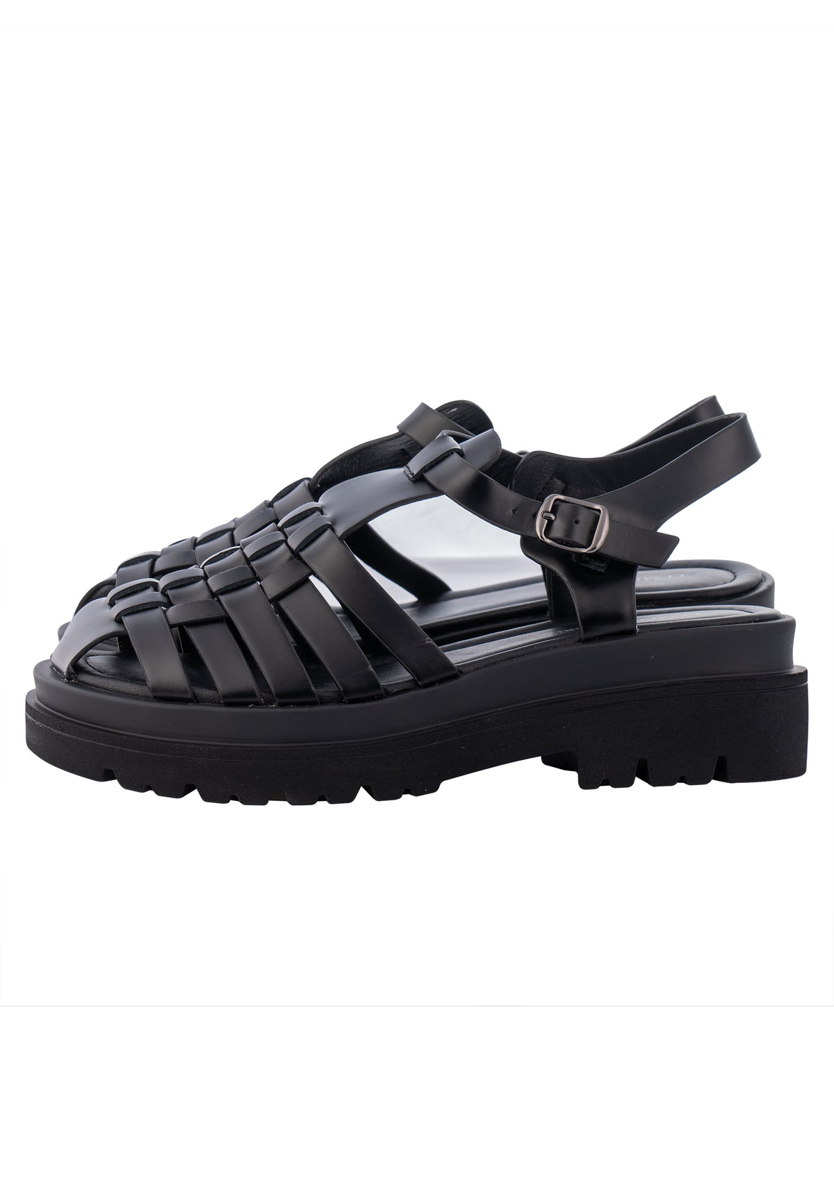 Closed-Toe Woven Leather Platform Sandals – Black