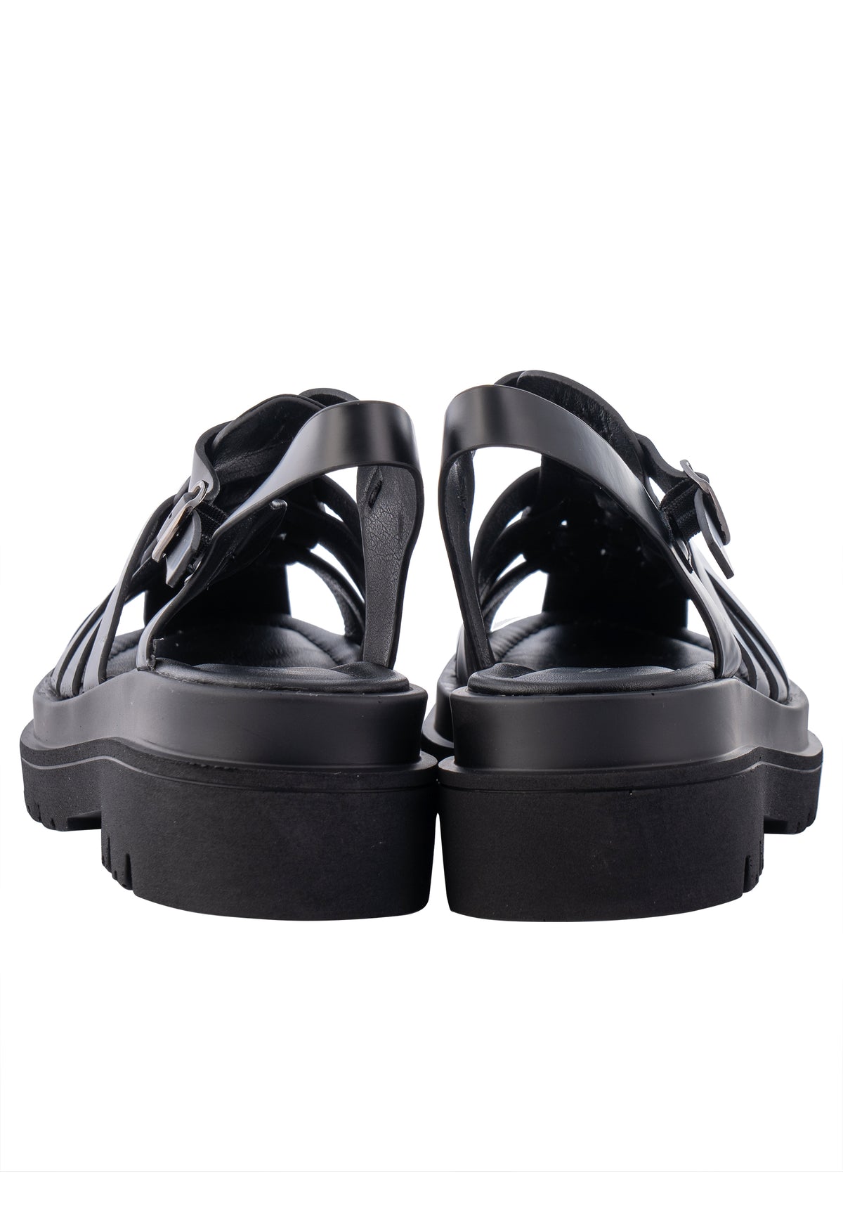 Closed-Toe Woven Leather Platform Sandals – Black