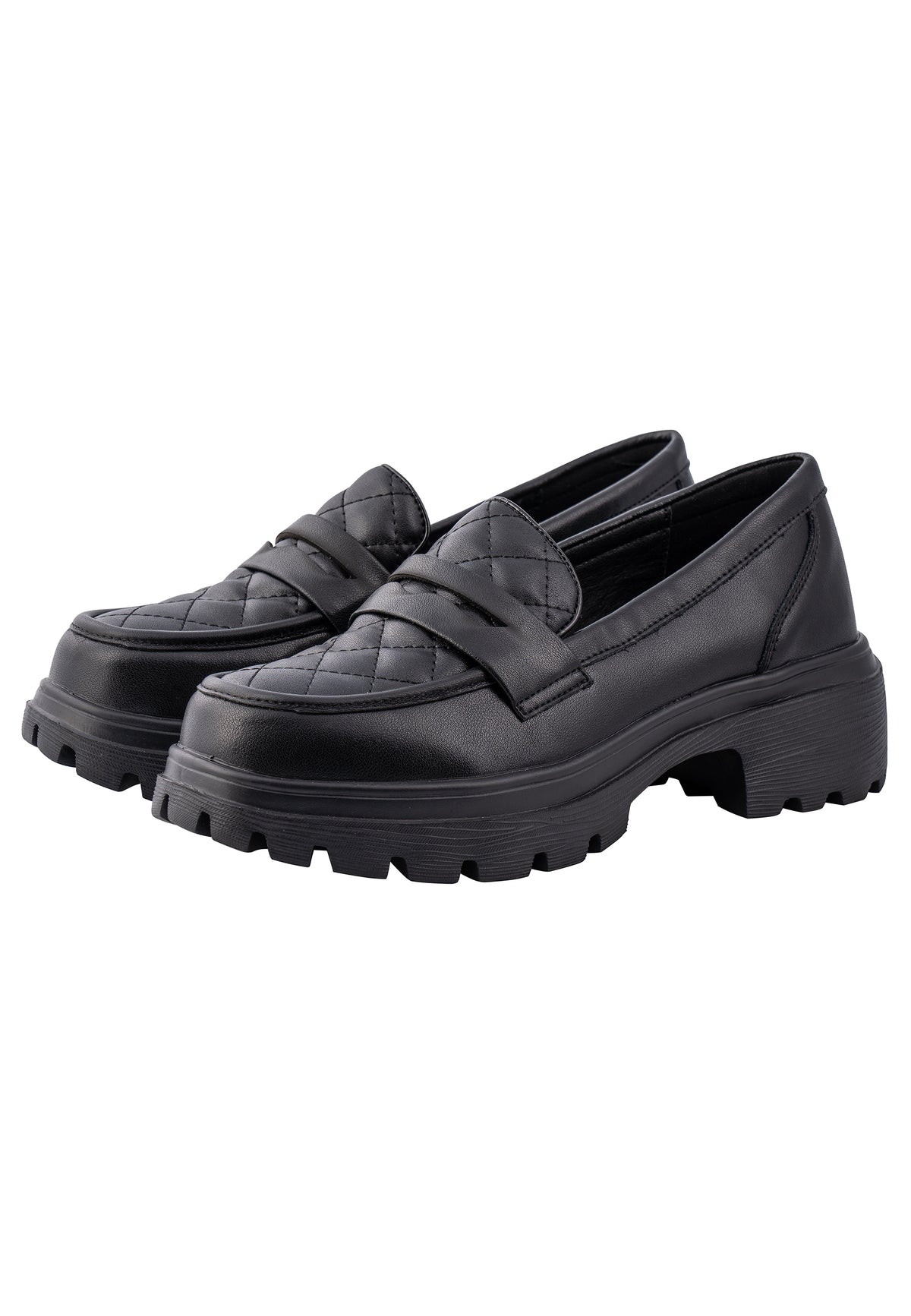 Quilted Grip Platform Loafers – Black
