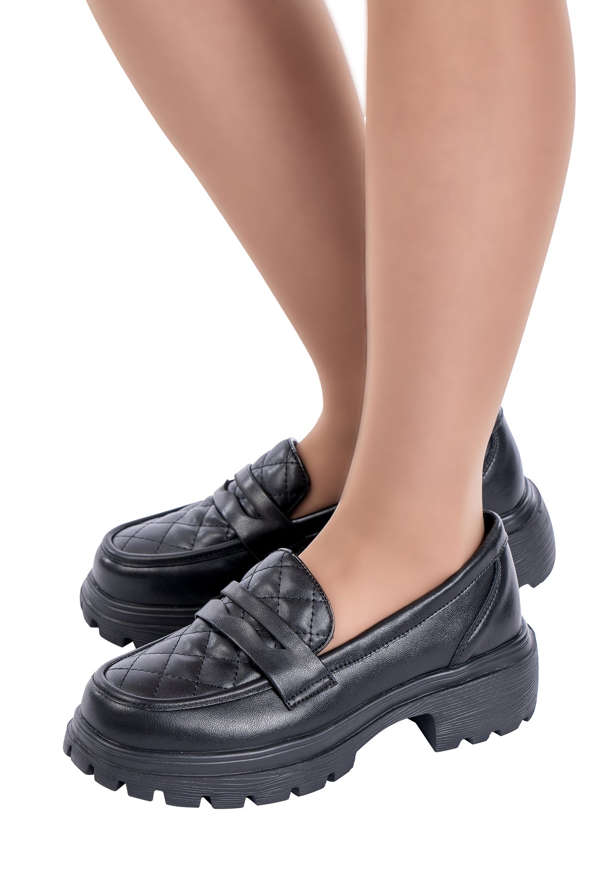 Quilted Grip Platform Loafers – Black