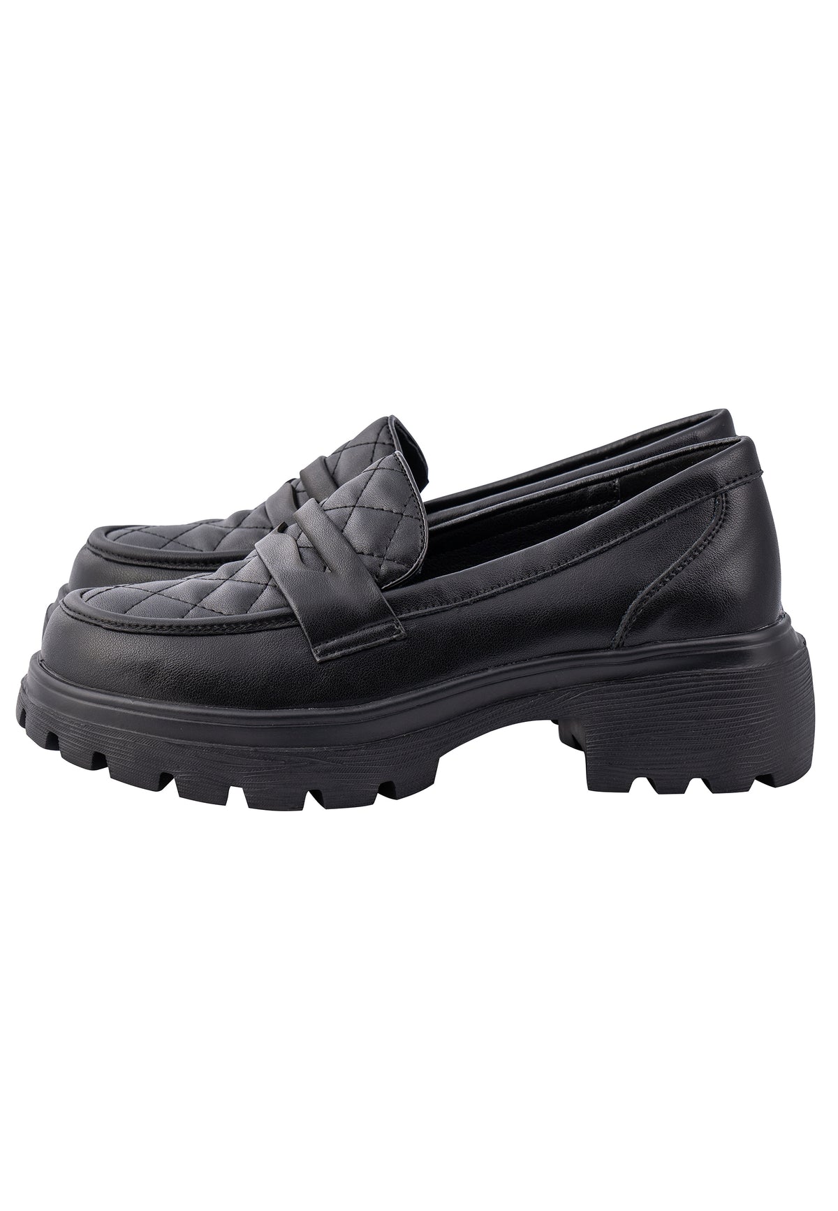 Quilted Grip Platform Loafers – Black