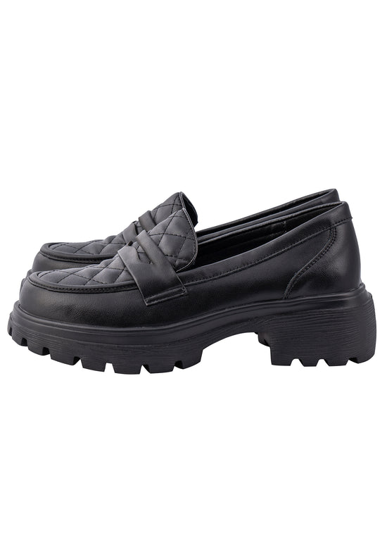 Quilted Grip Platform Loafers – Black