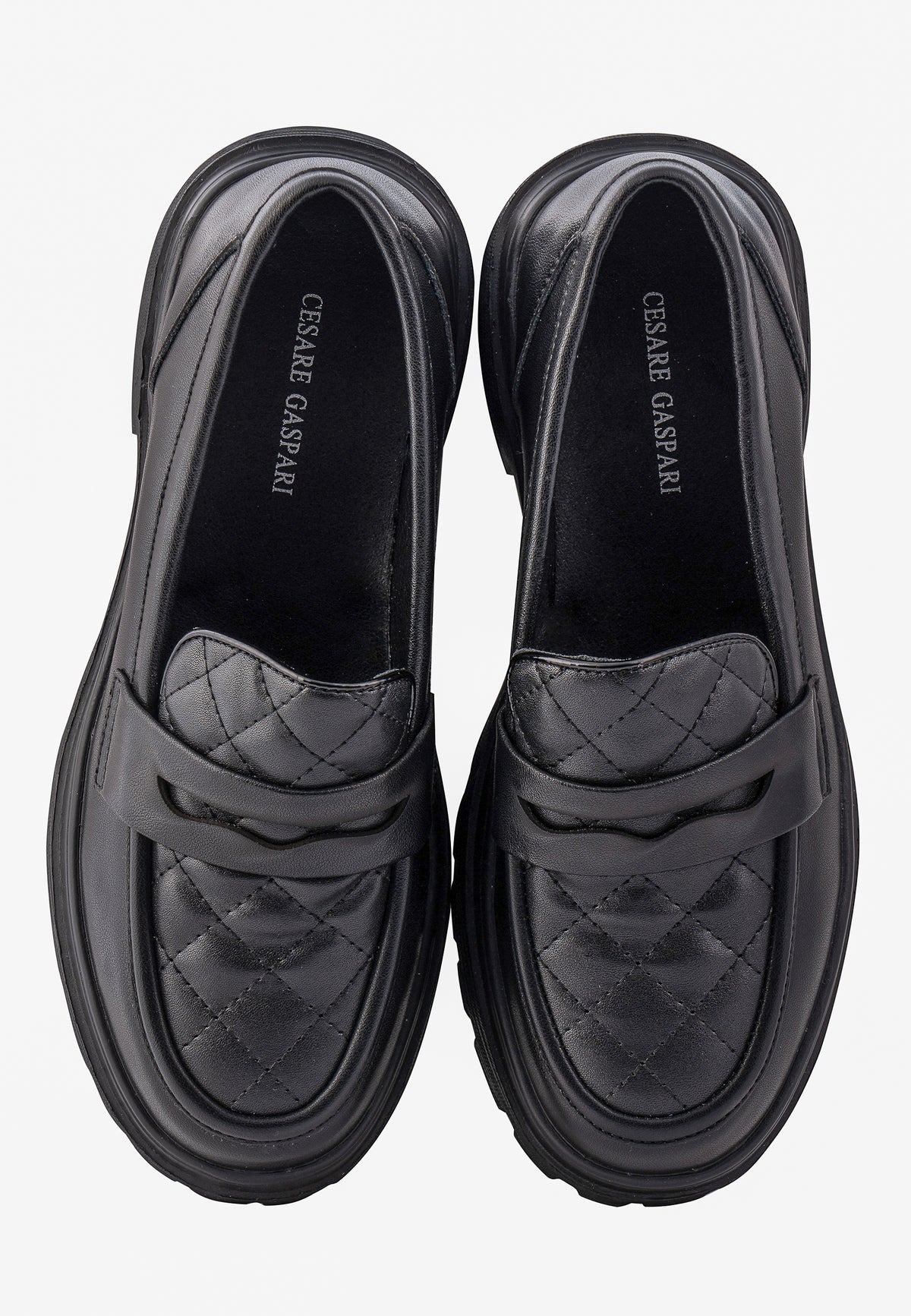 Quilted Grip Platform Loafers – Black