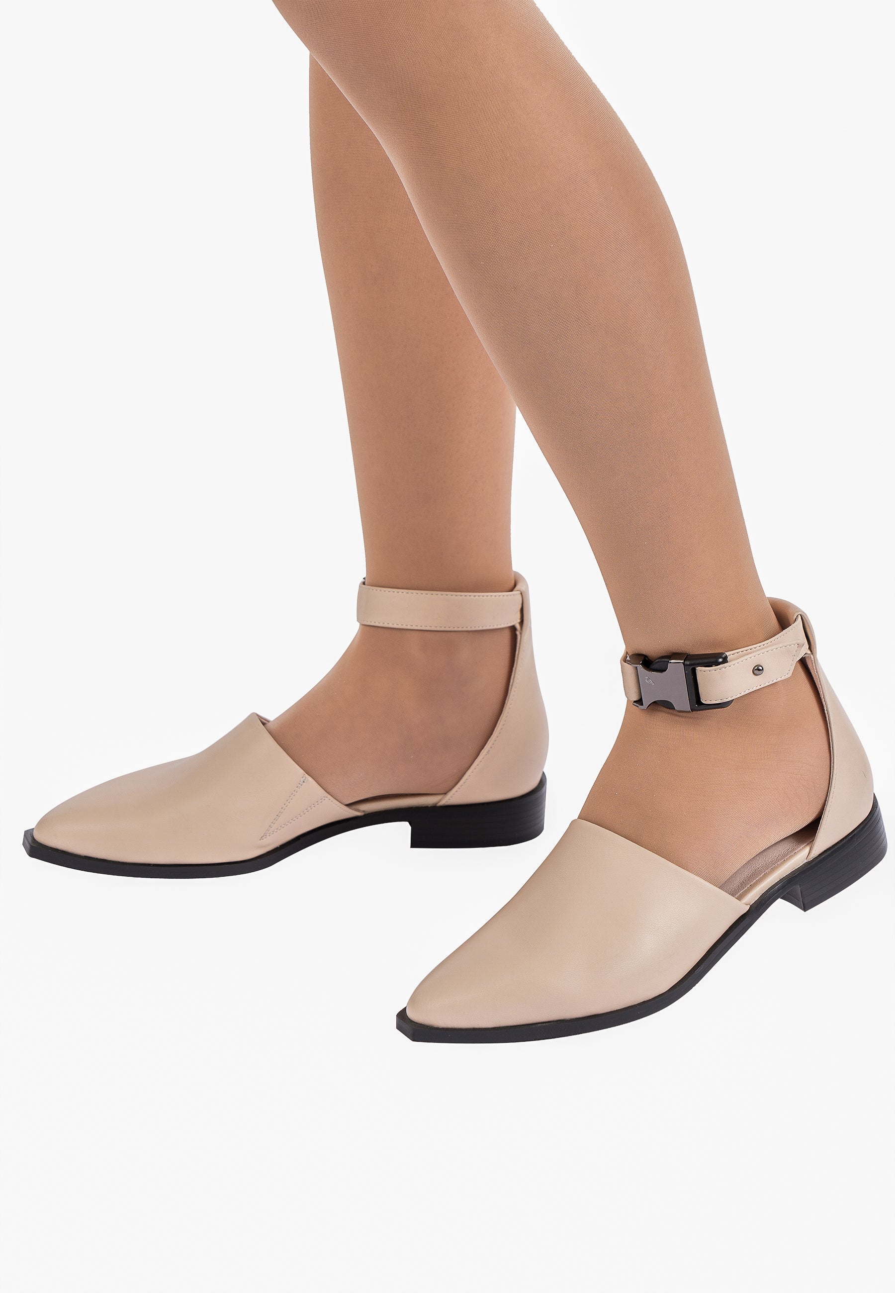Modern Strap Cutout Flats – Beige