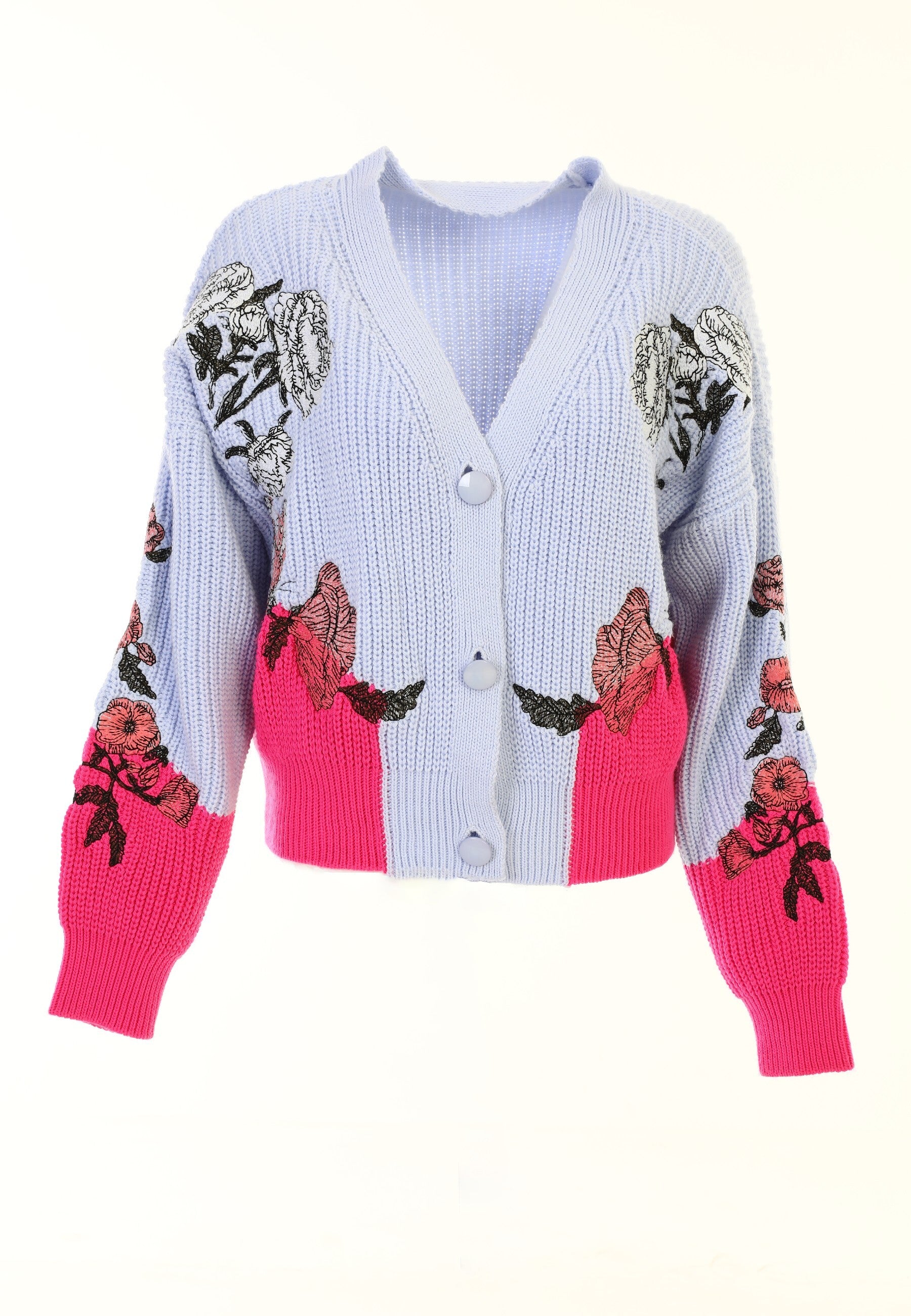 Embroidered Floral Contrast Cardigan