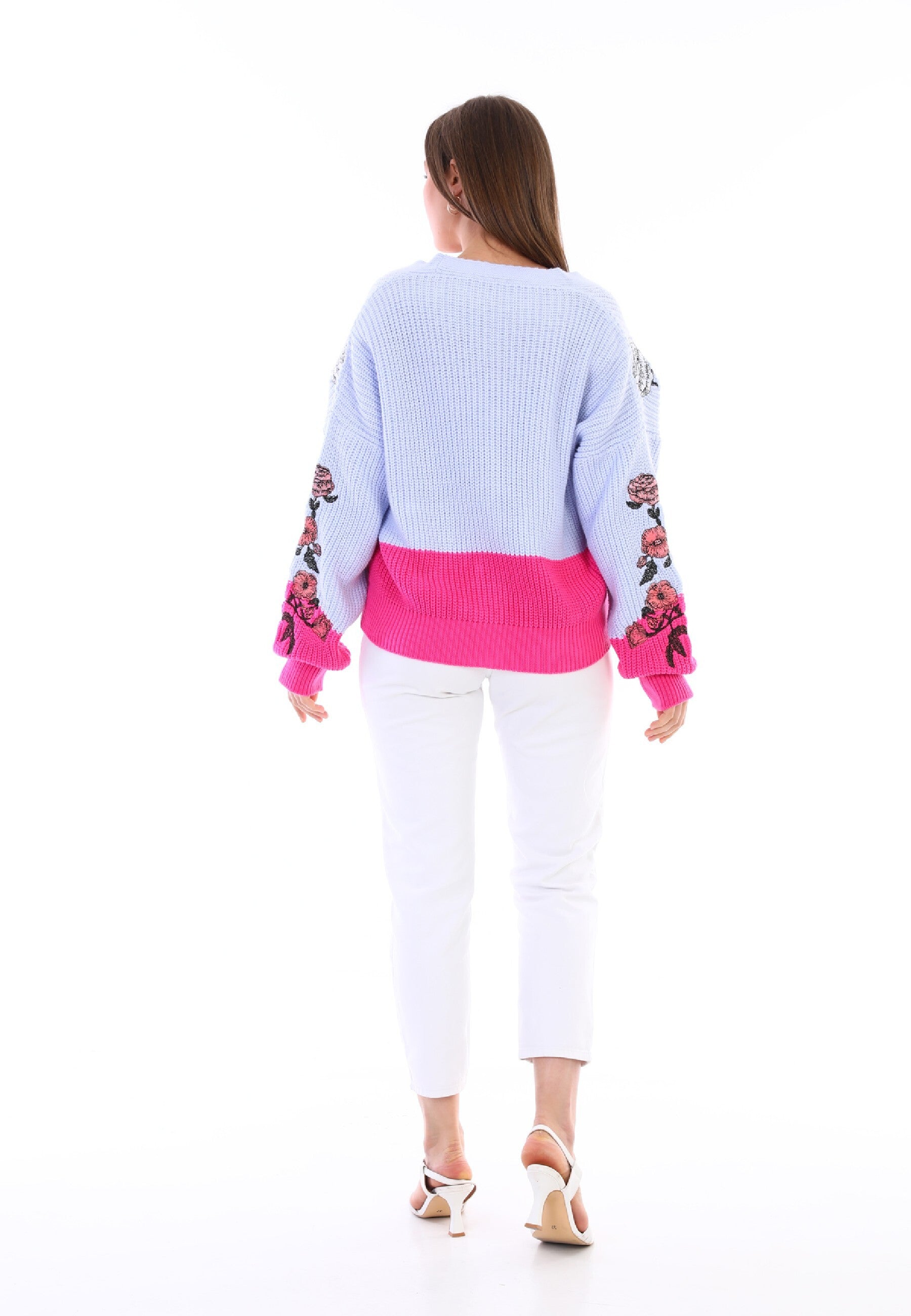 Embroidered Floral Contrast Cardigan