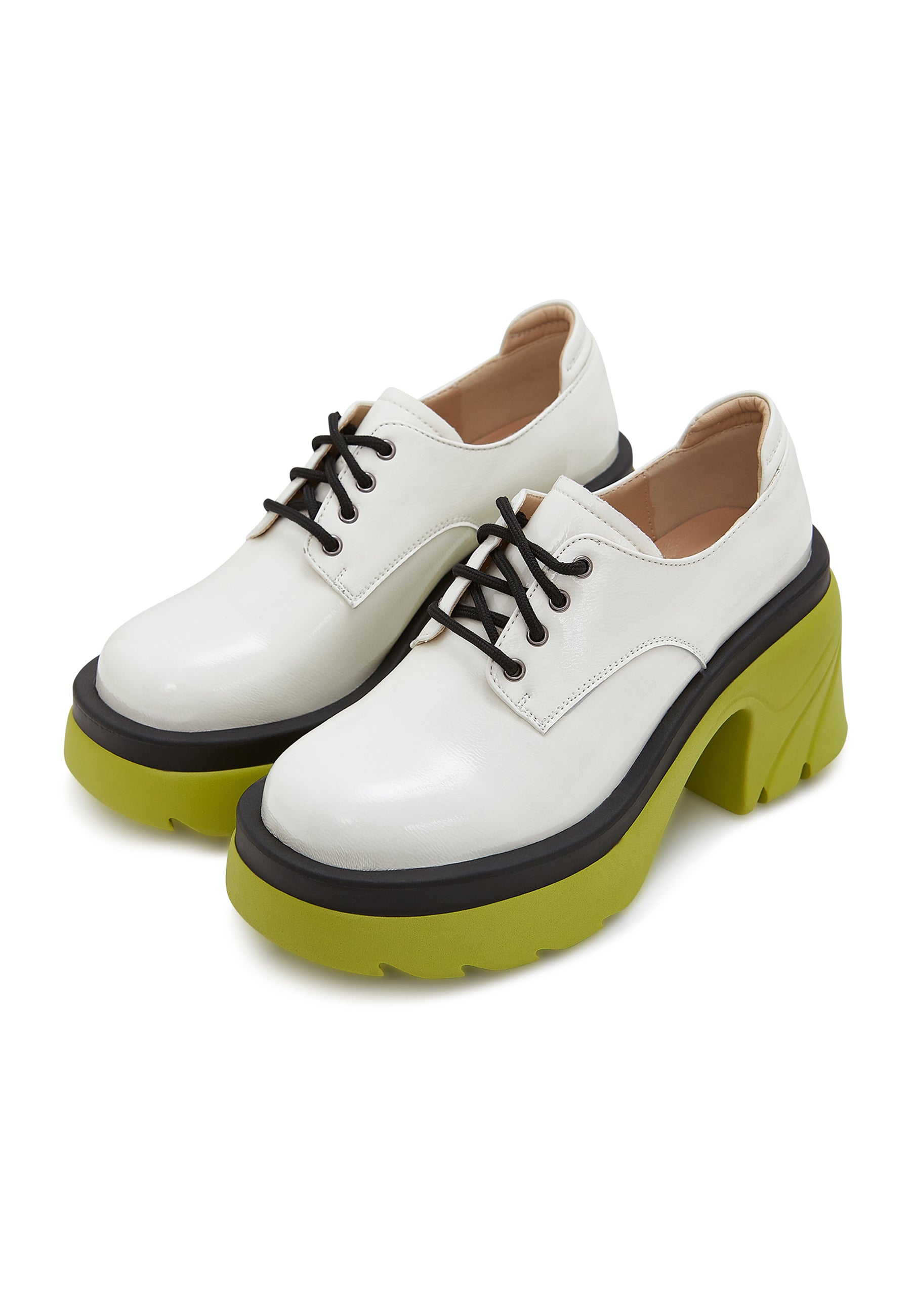 Bold Block Heel Oxfords - White