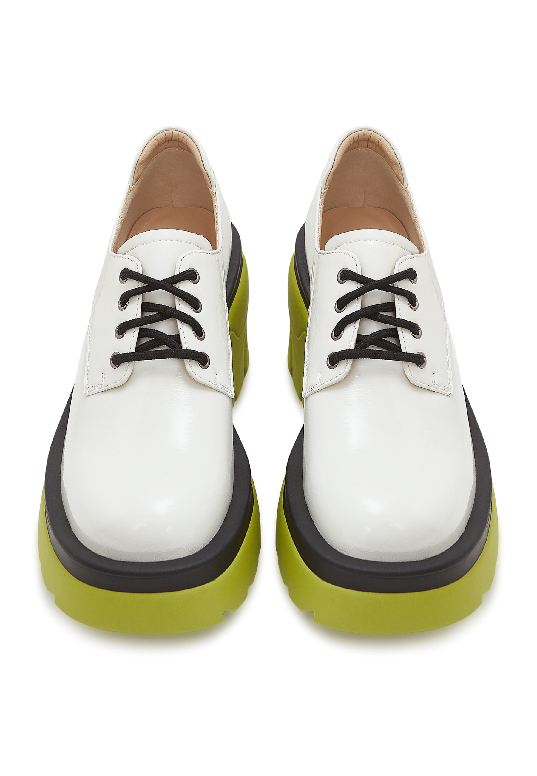 Bold Block Heel Oxfords - White