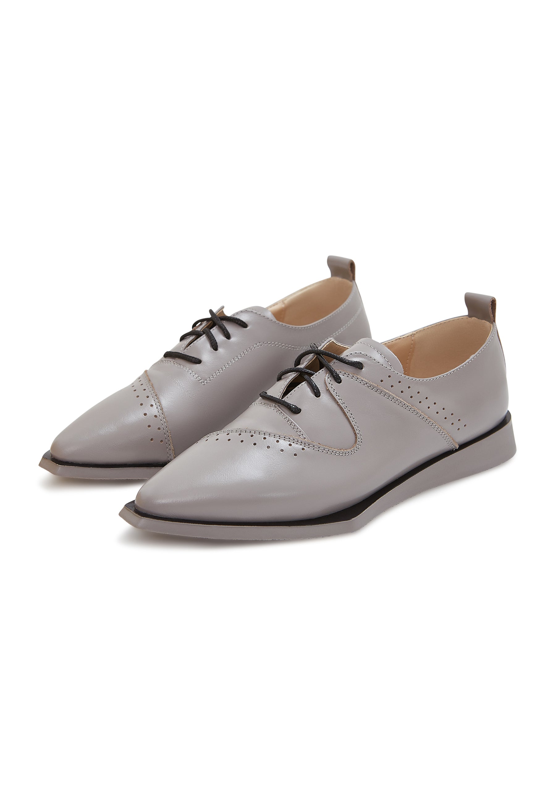 Pointed Lace-Up Brogues - Gray