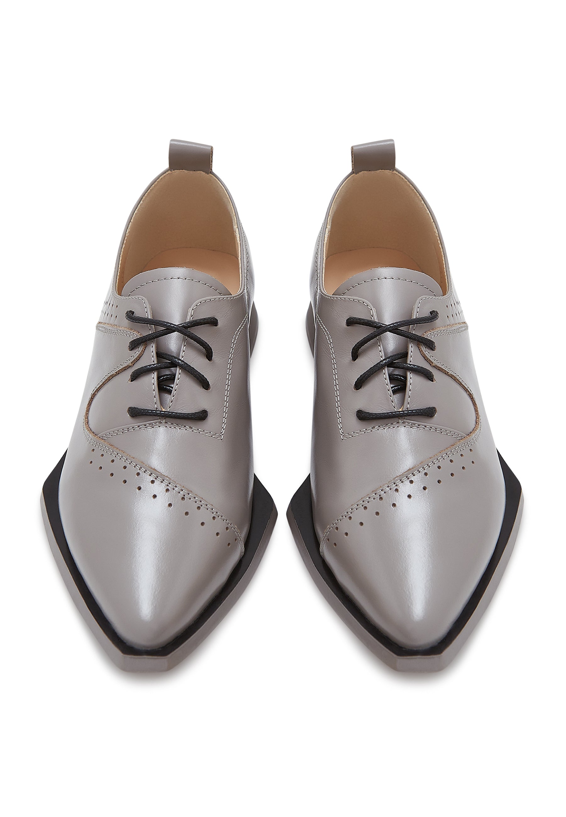 Pointed Lace-Up Brogues - Gray