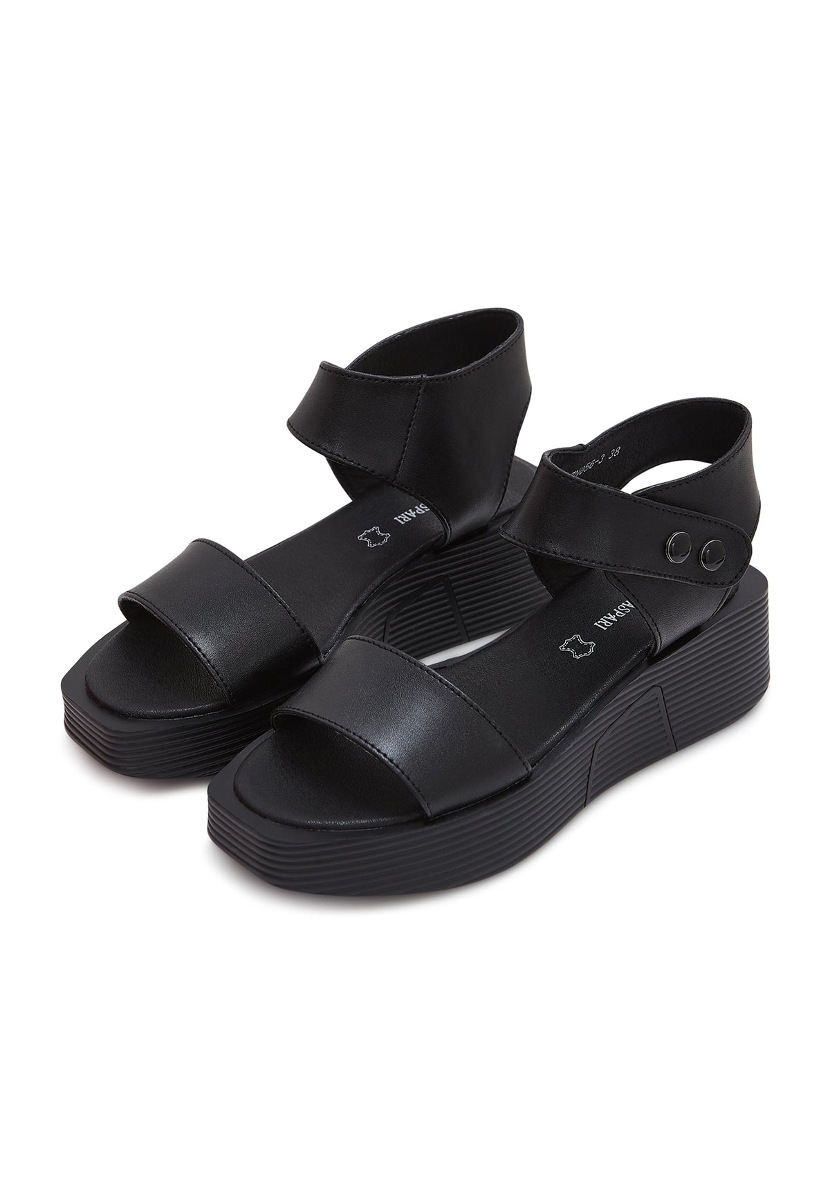 Sandaler i læder med plateau – Sort