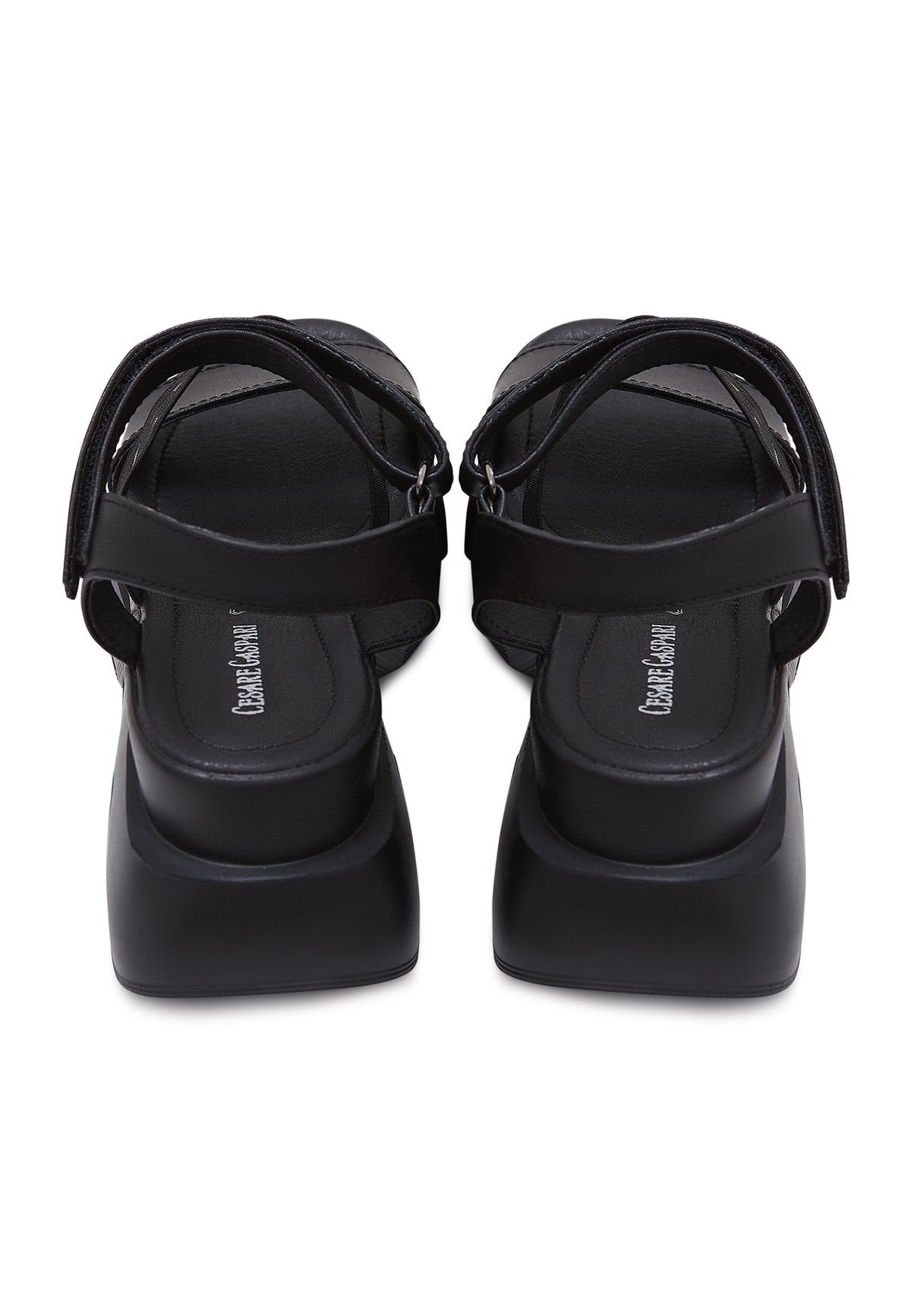 Sandaler i læder med plateau – Sort