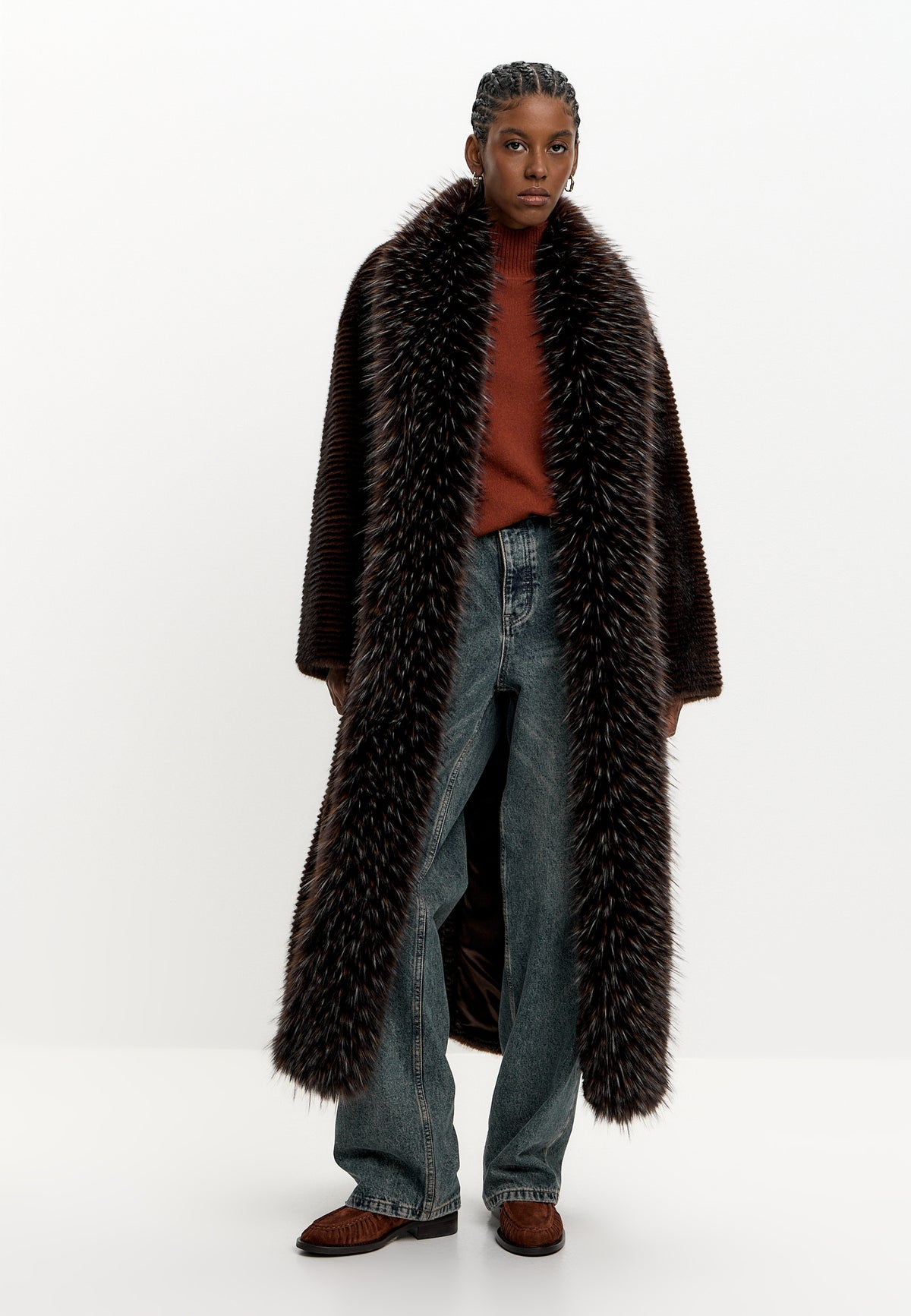 Col en fausse fourrure Couture – Indigo Marron