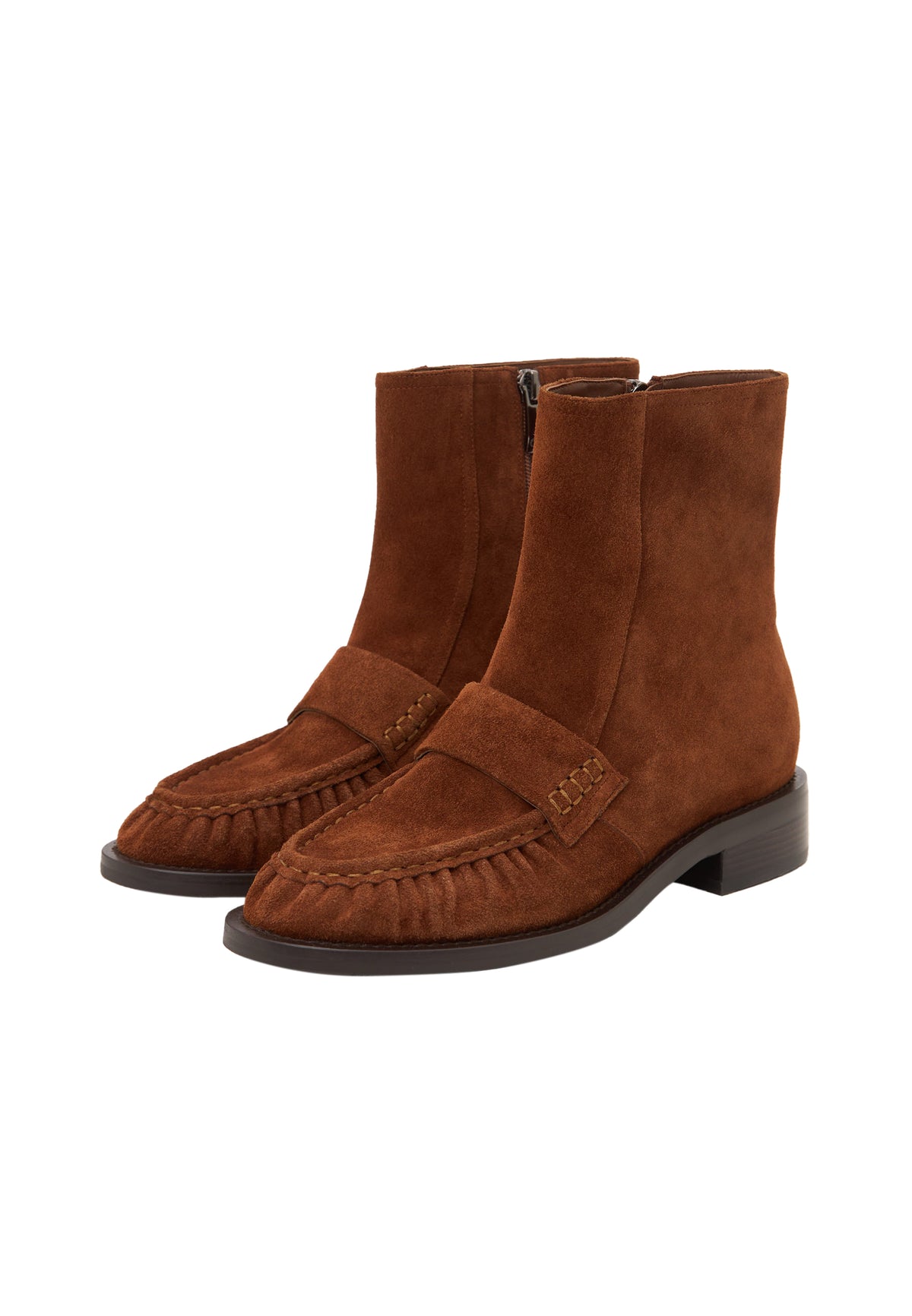 Botki zamszowe z przeszyciem typu moc toe – Brązowe