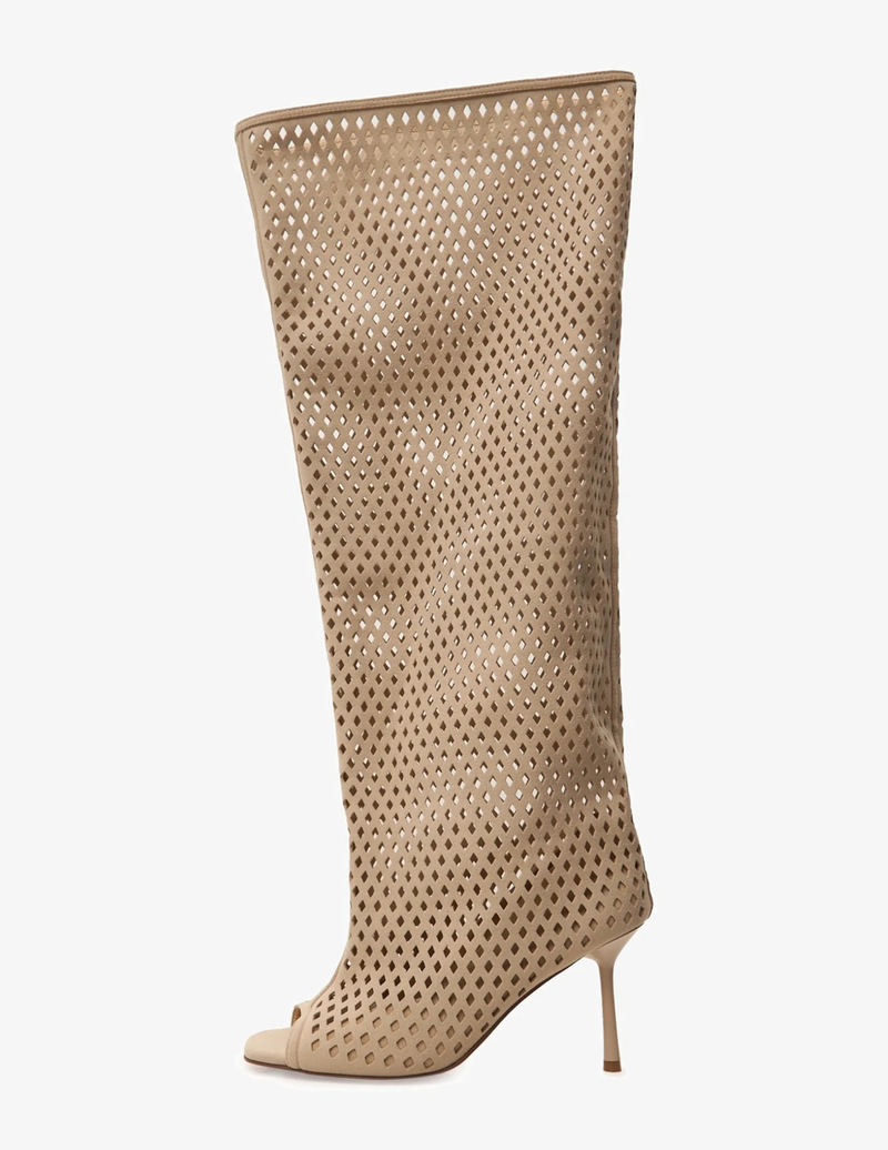 Perforated Knee-High Boots