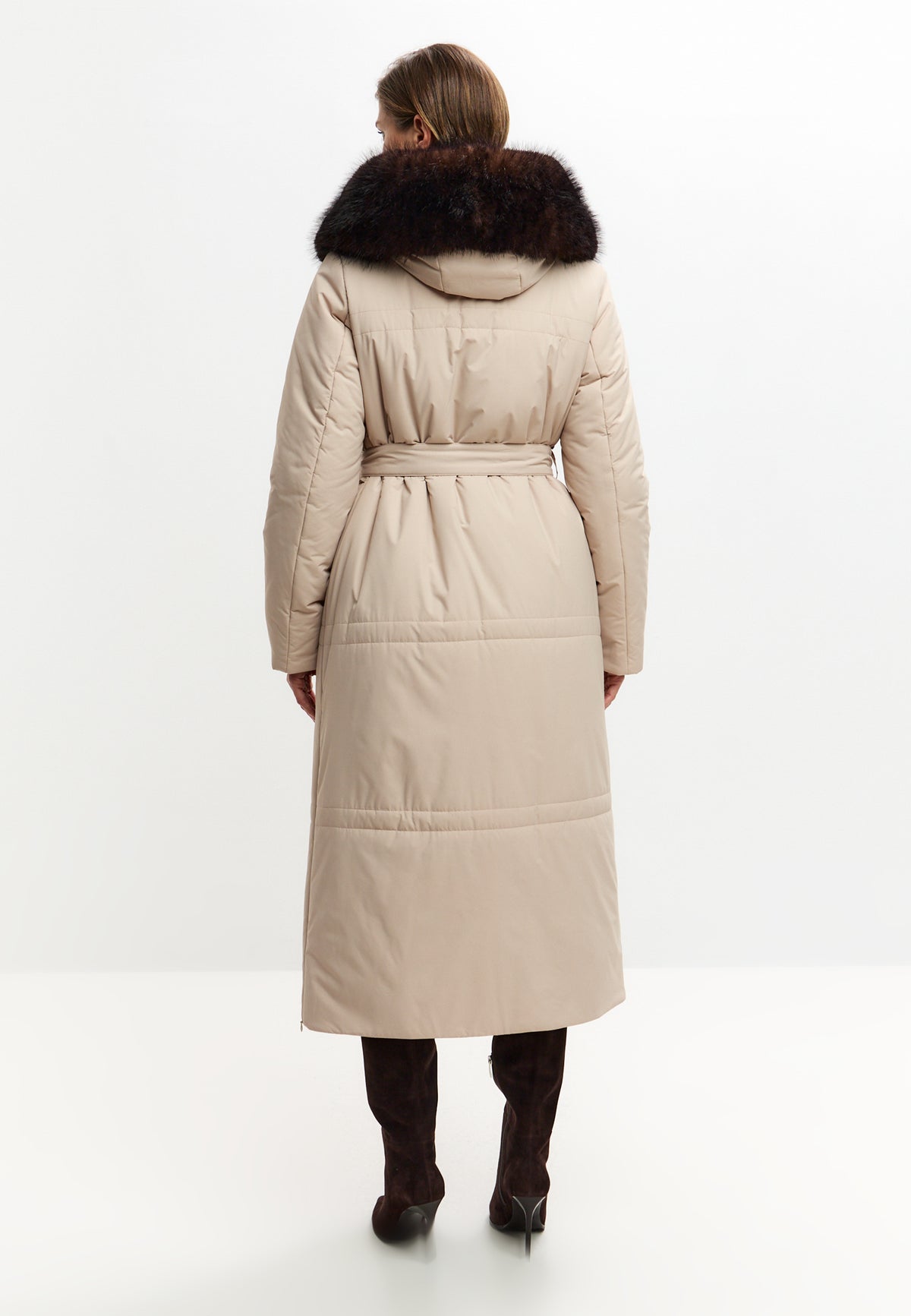 Fur Trim Hooded Puffer Coat - Milky