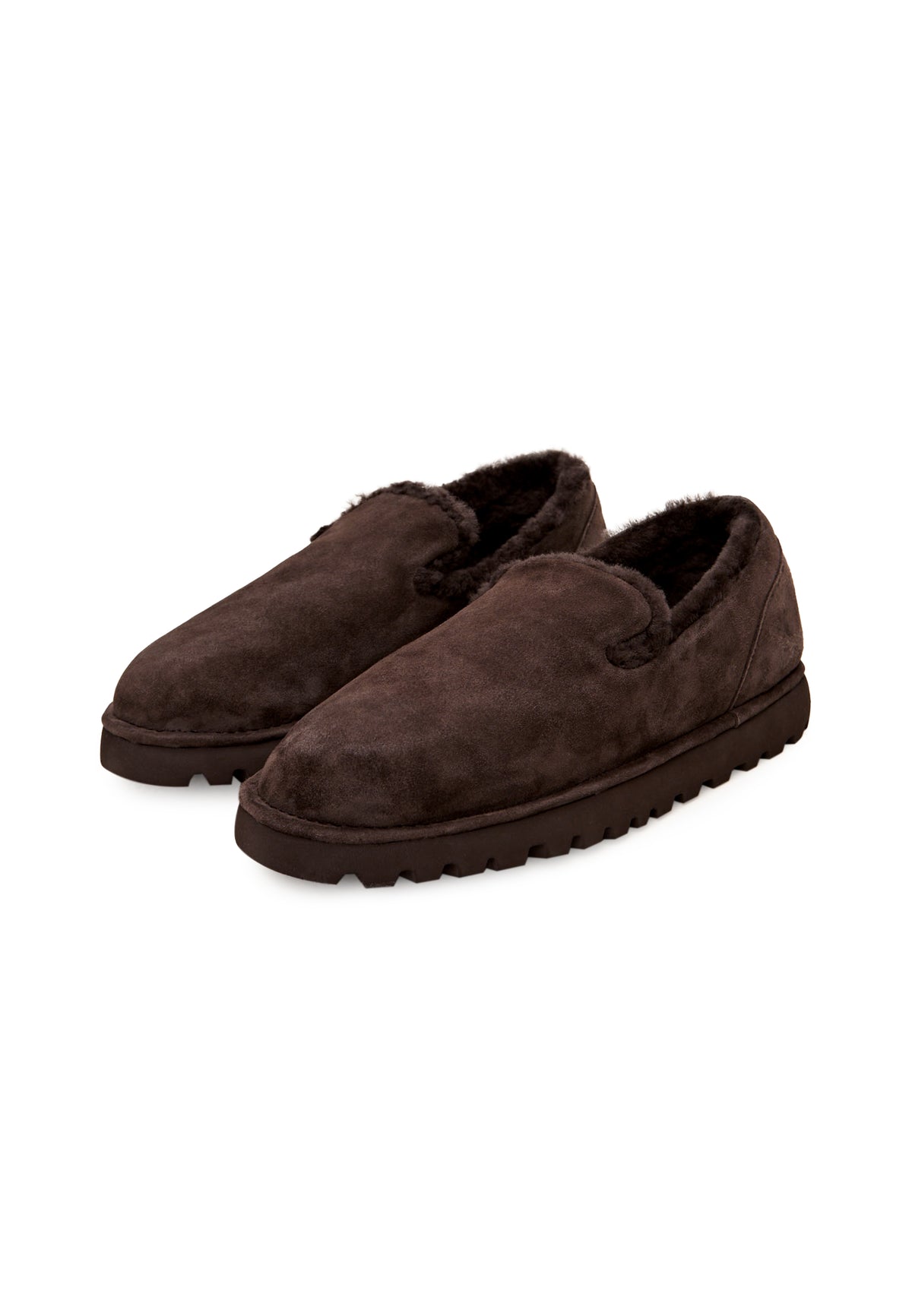 Slip-on loafers i mocka med fårskinnsfoder – Brun