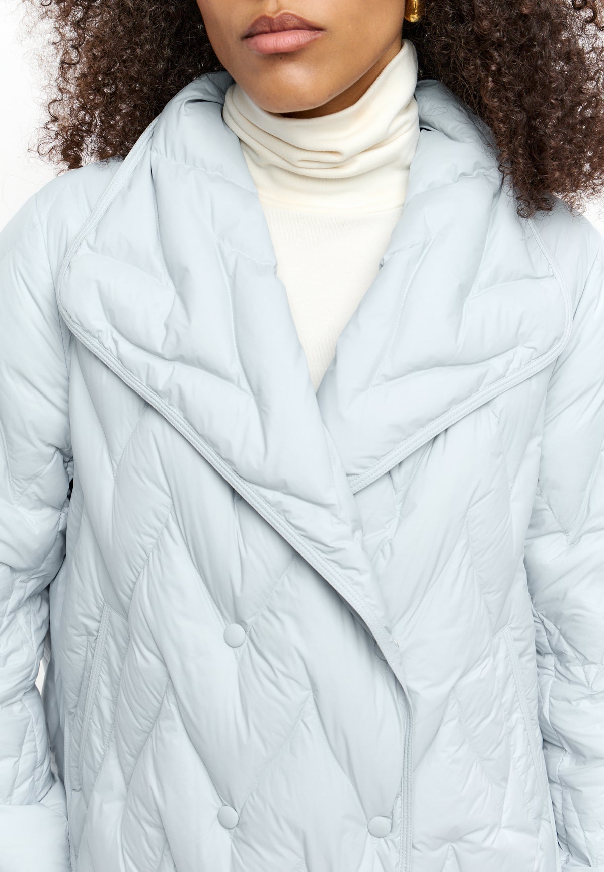 Chevron Quilted Cropped Down Jacket - Light blue