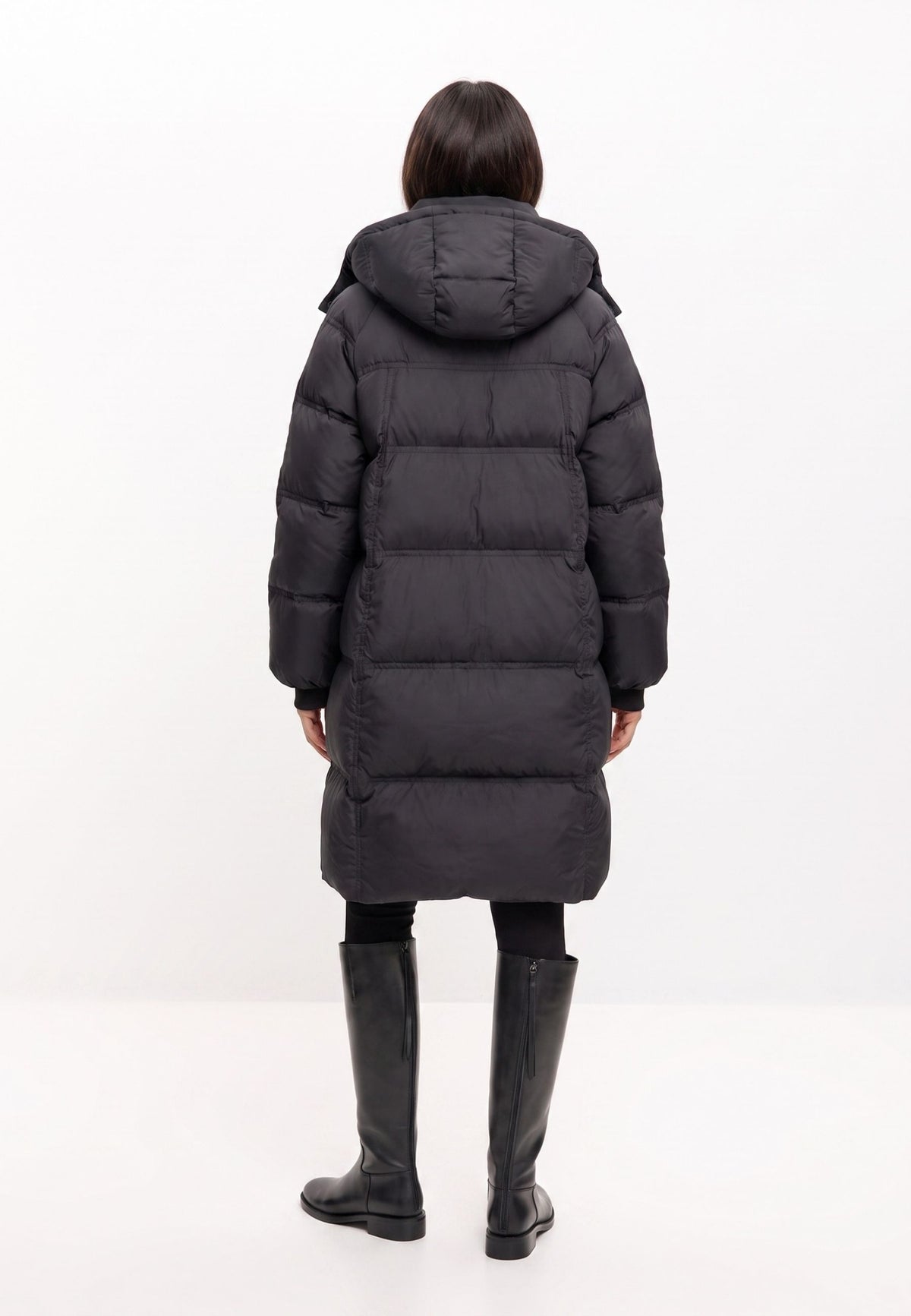 Long Quilted Down Puffer Coat - Black