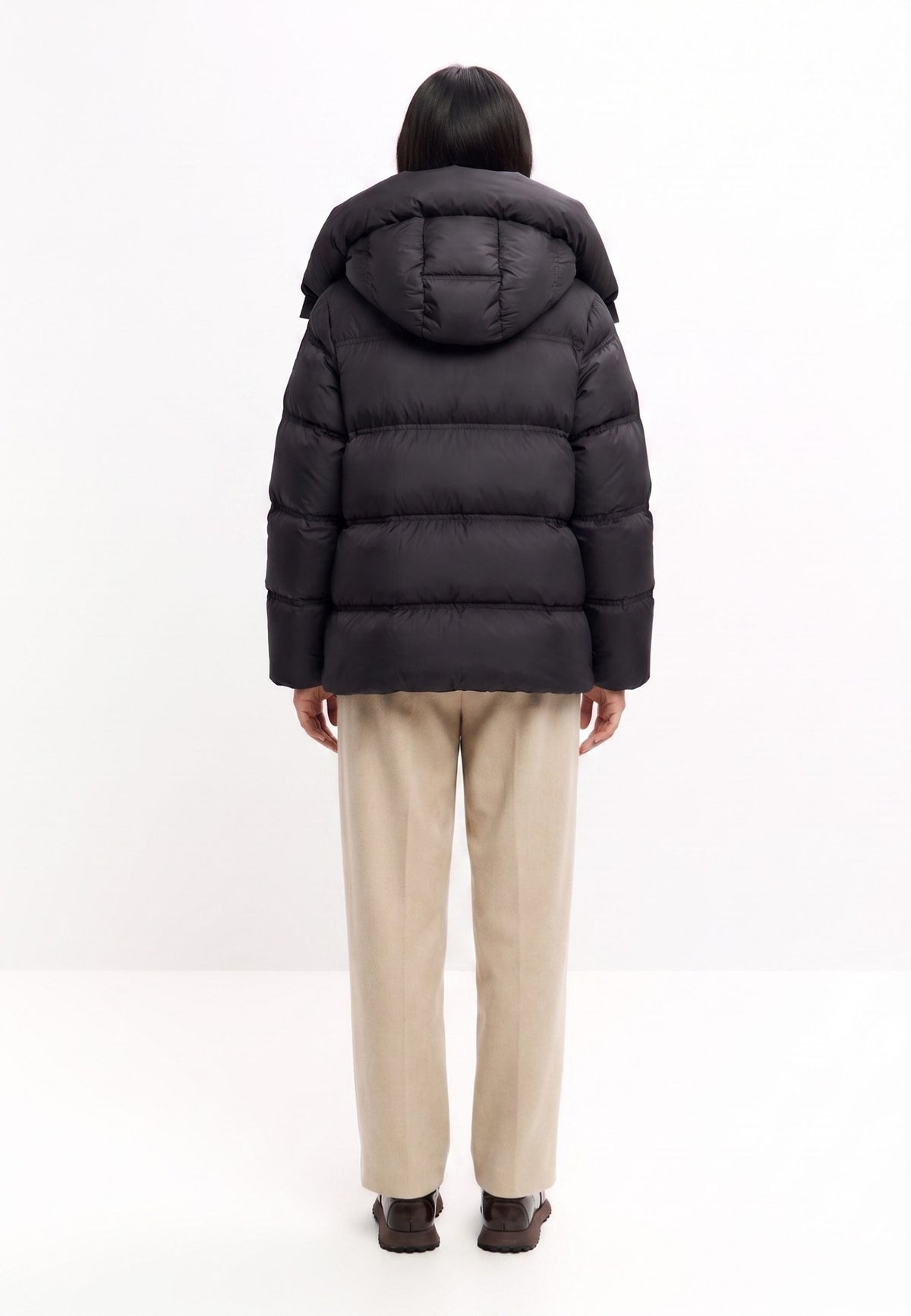 Cropped Hooded Down Puffer Jacket - Black