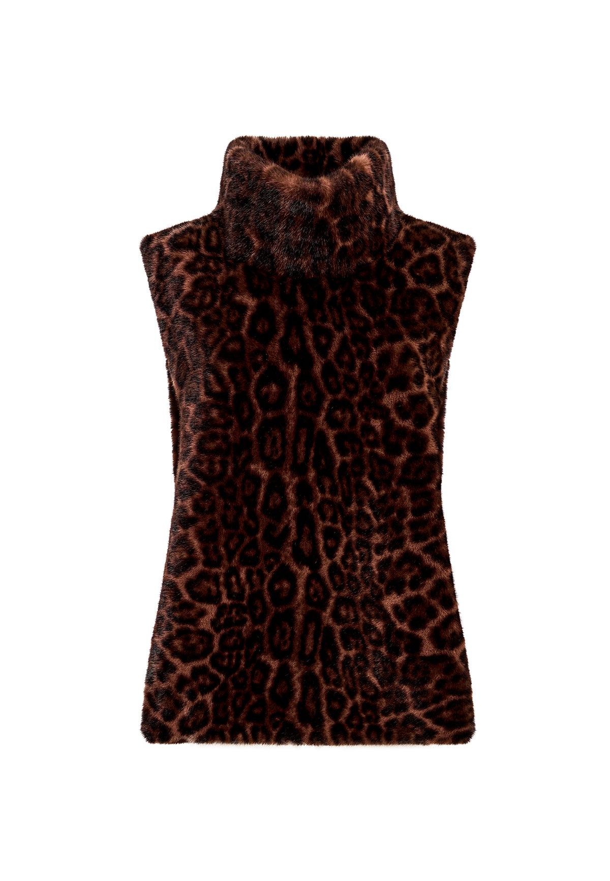 Top smanicato in pelliccia sintetica con colletto – Leopardo marrone