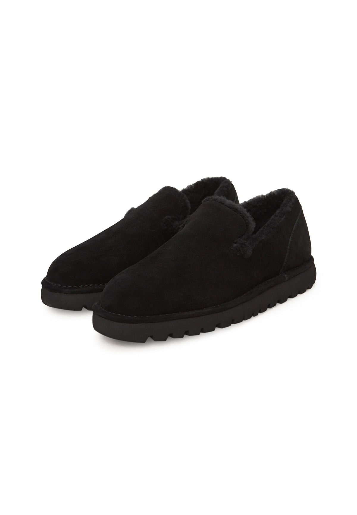 Slip-on loafers i mocka med fårskinnsfoder – Svart