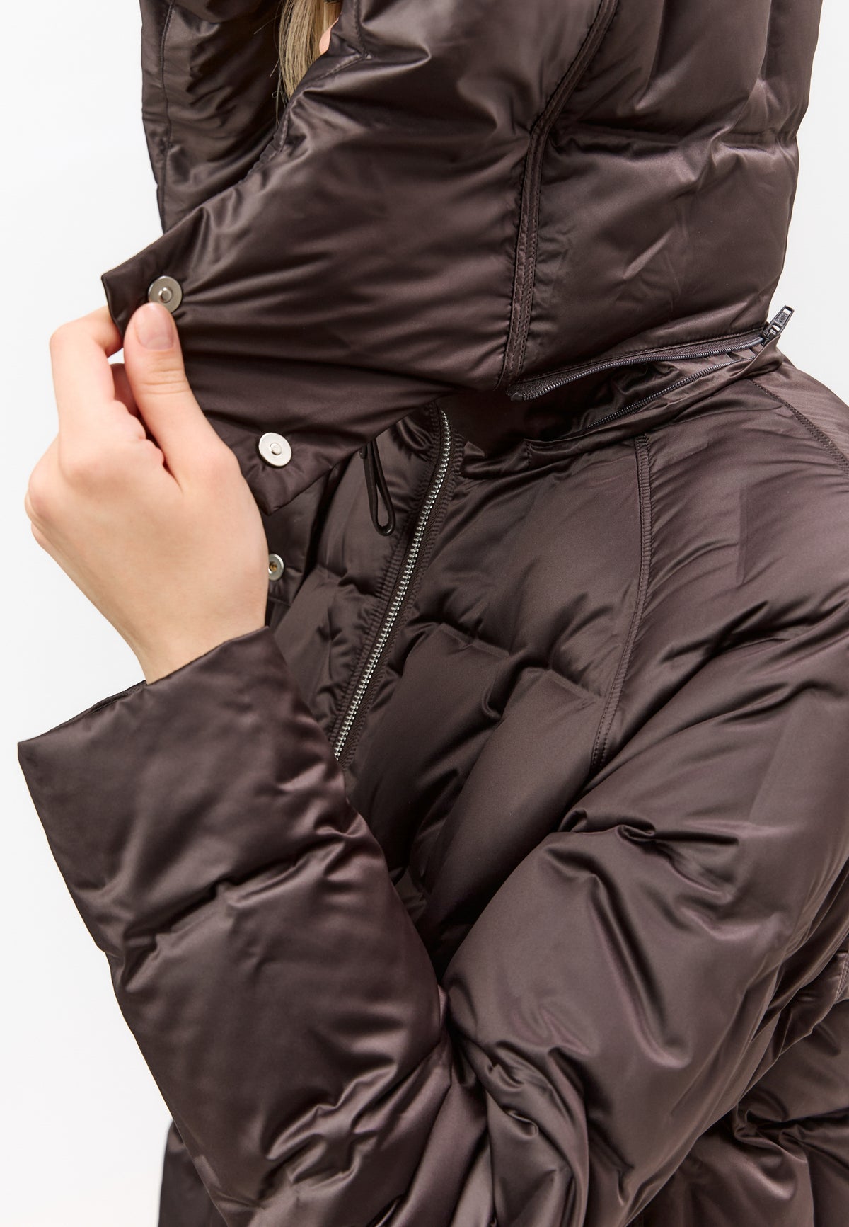 Hooded Mid-Length Down Puffer Coat - Brown