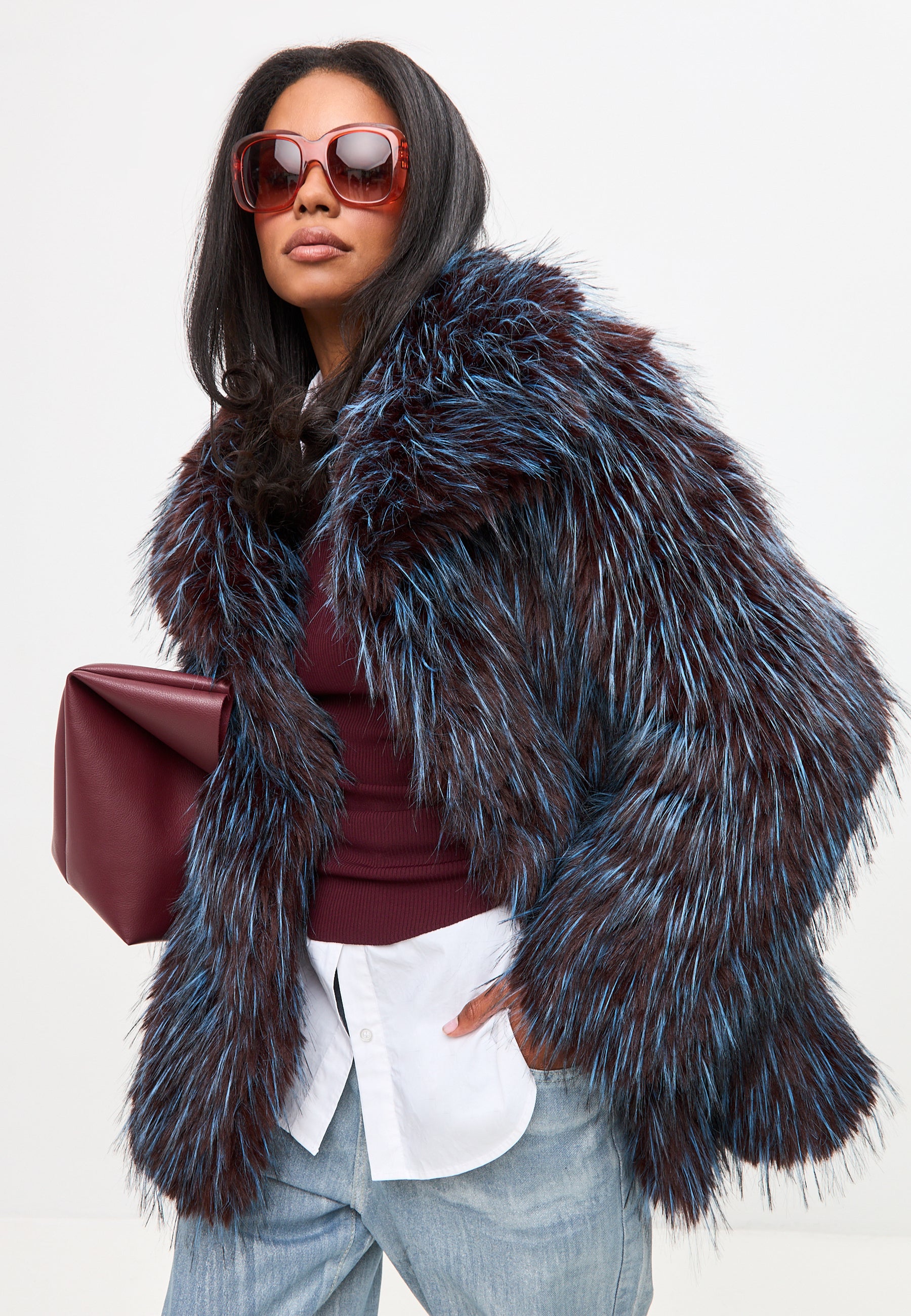 Luxurious Short Faux Fur Coat Icelyn - Blue