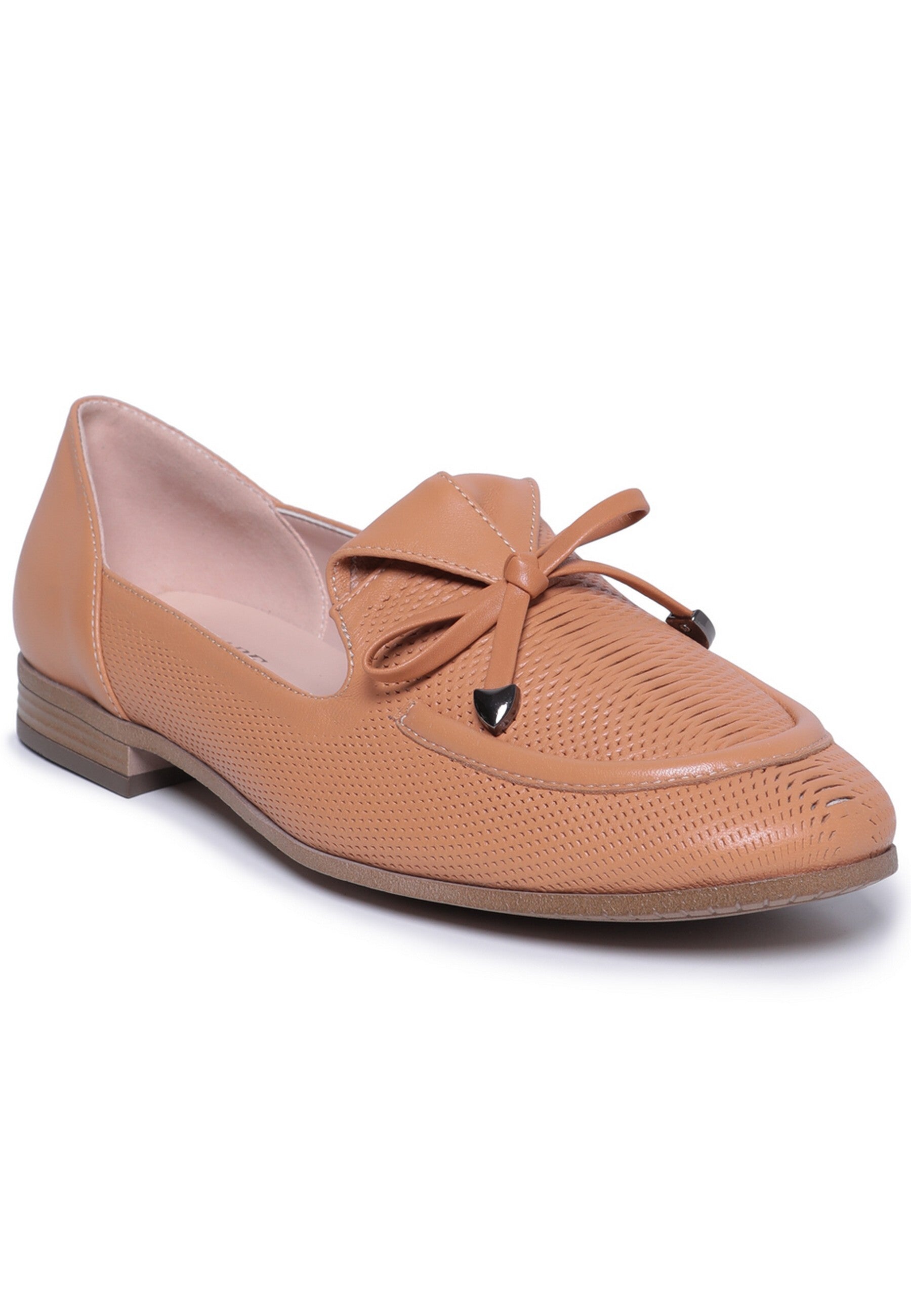 Perforated Bow-Tie Loafers - Peach