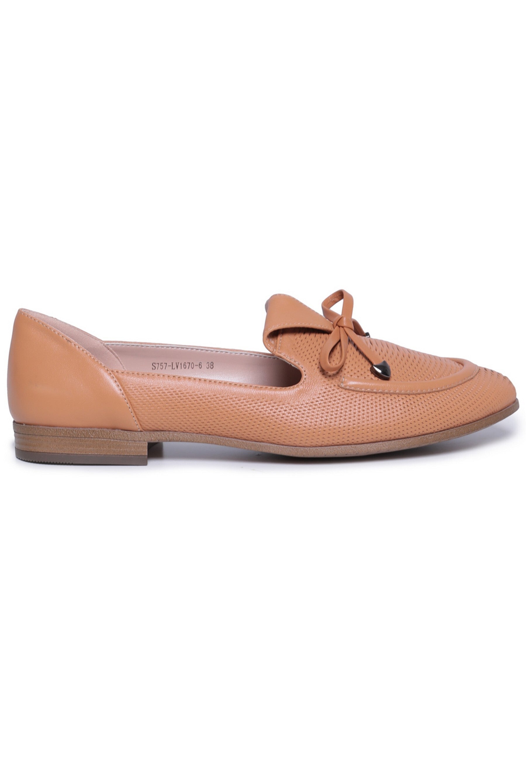 Perforated Bow-Tie Loafers - Peach