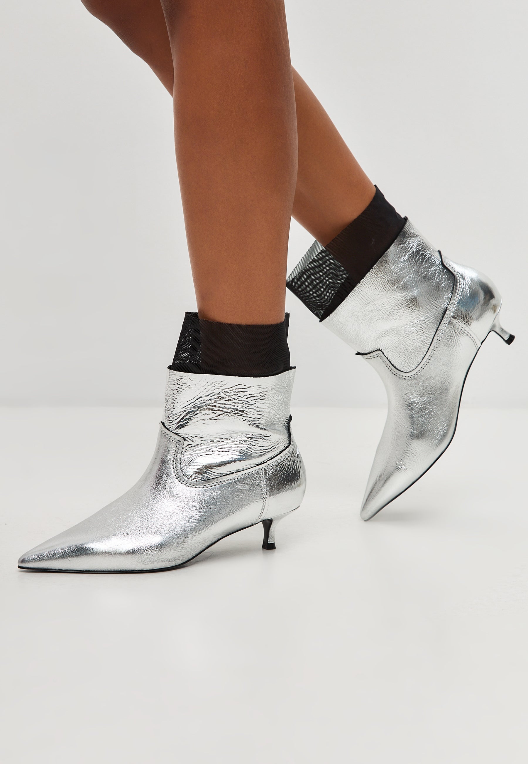 Ankle Boots with Kitten Heel Rhodopis - Metallic Silver