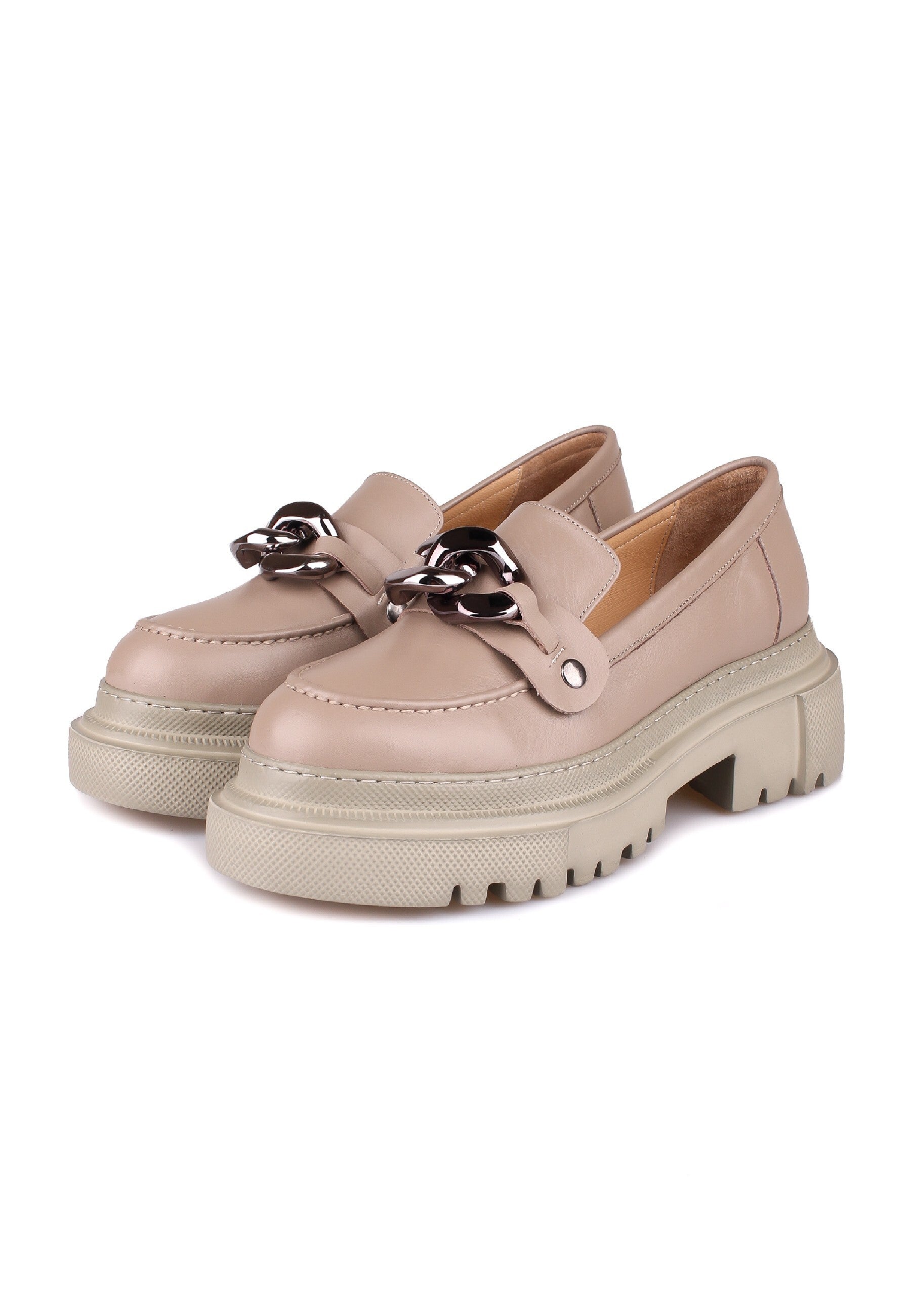 Chunky Chain Detail Loafers - Beige