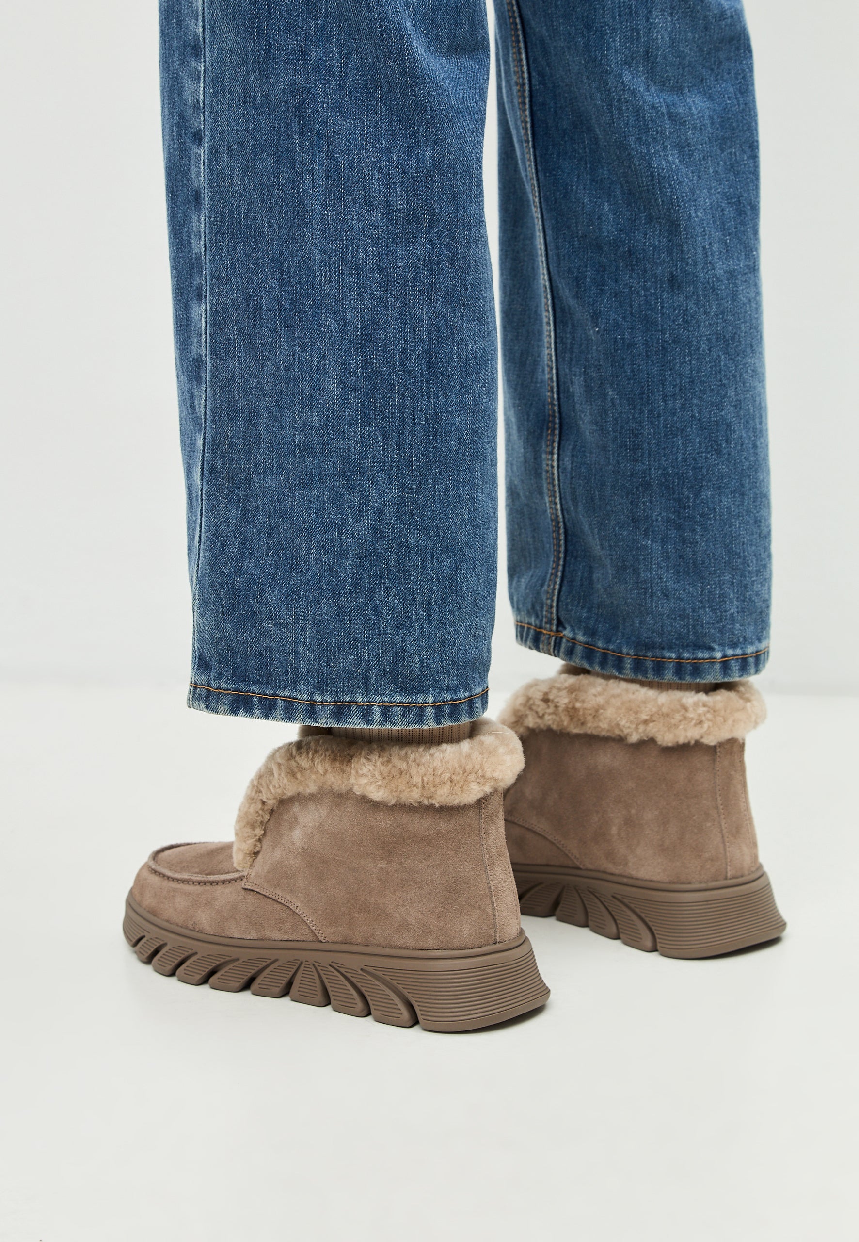 Taupe Shearling-Lined Ankle Boots Adriana - Brown