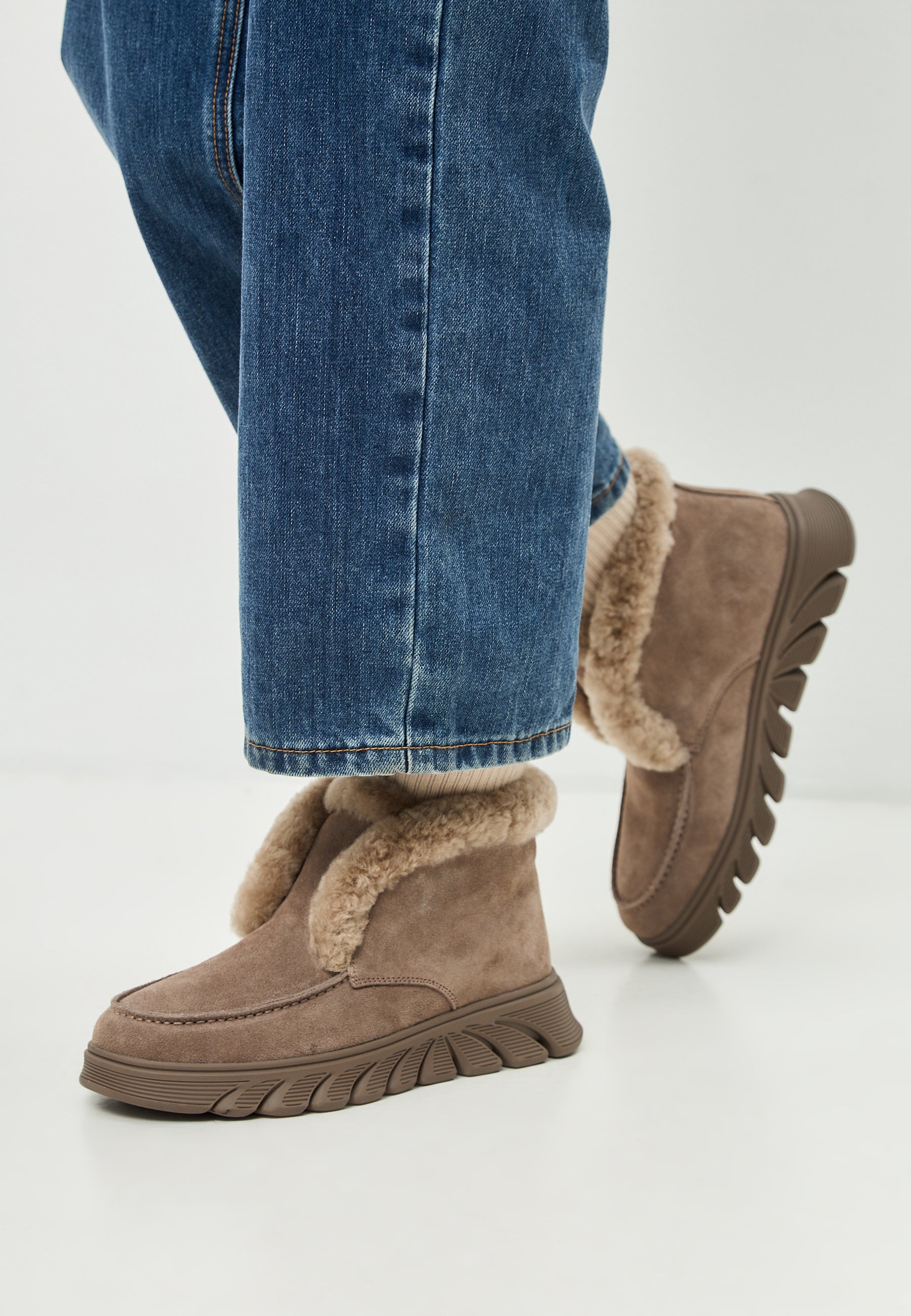 Taupe Shearling-Lined Ankle Boots Adriana - Brown