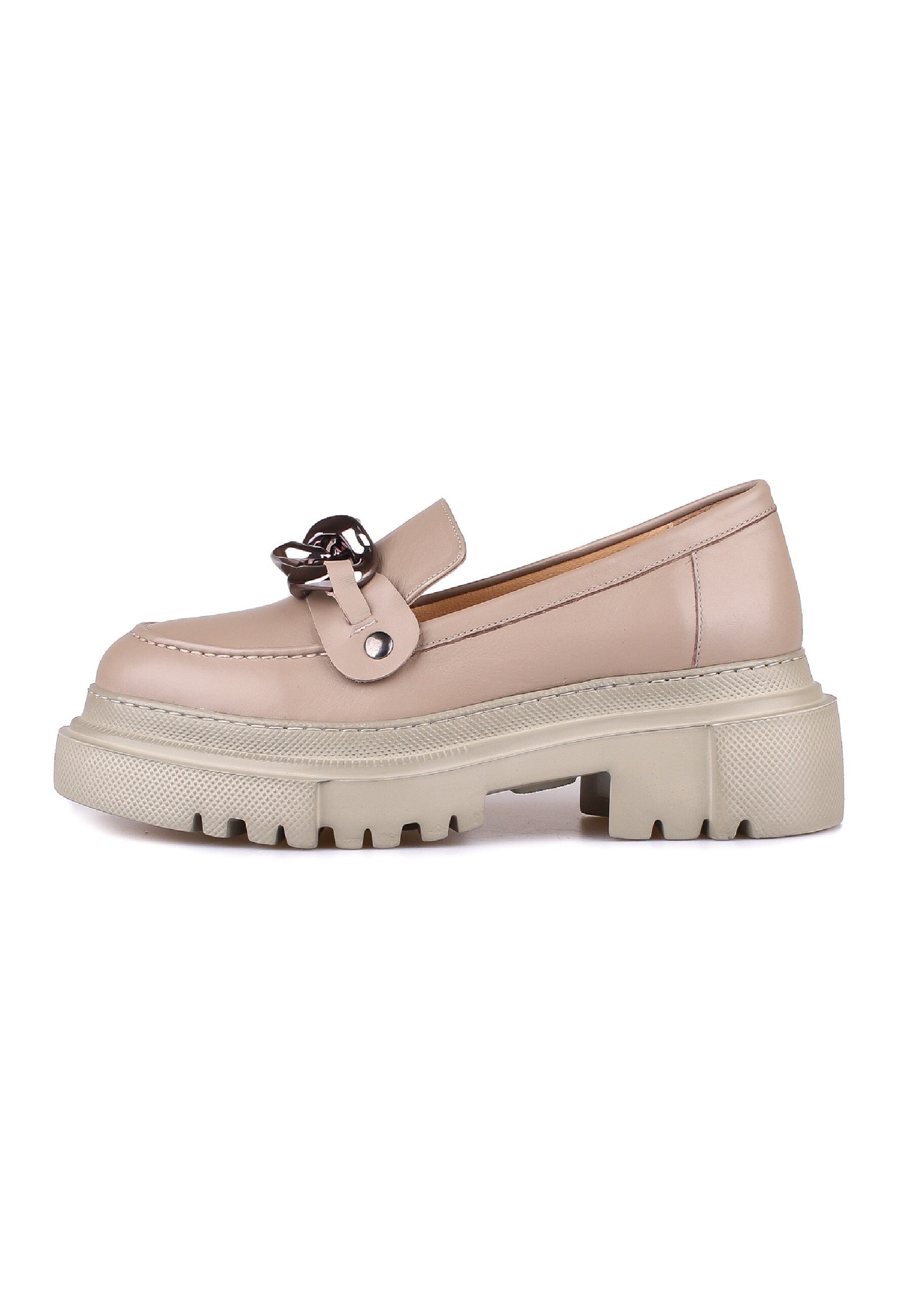 Chunky Chain Detail Loafers - Beige