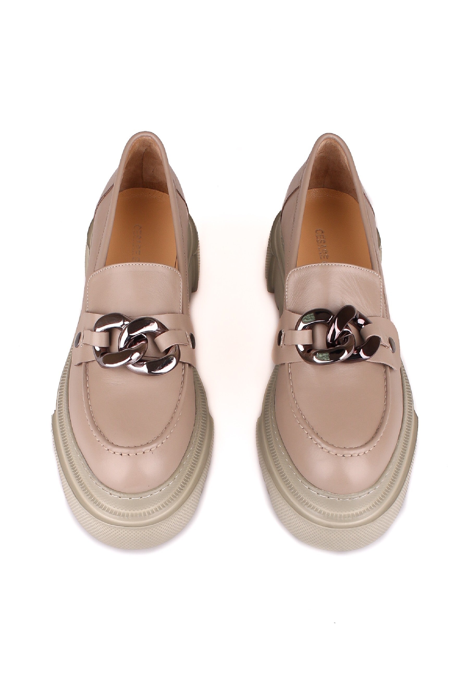 Chunky Chain Detail Loafers - Beige