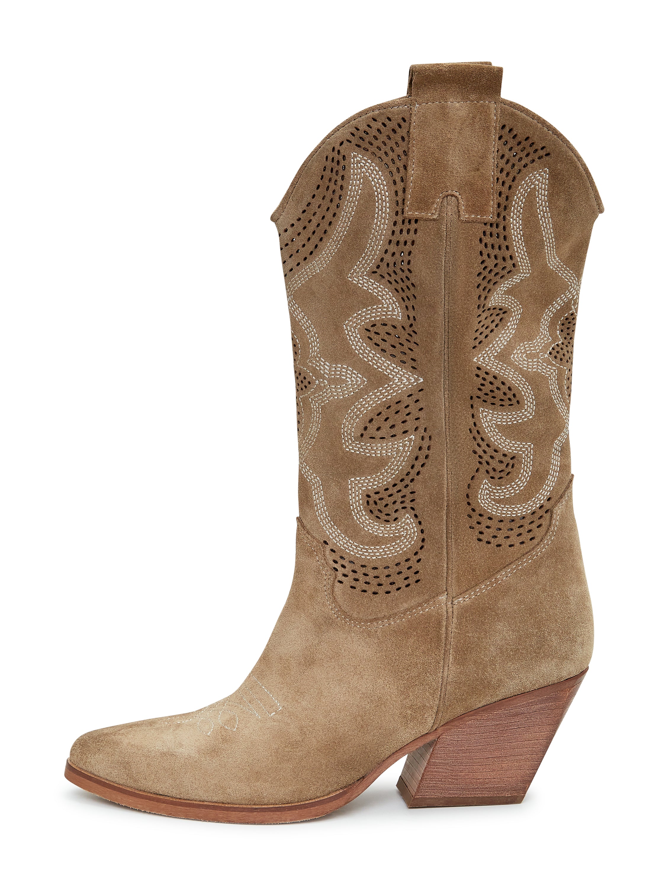 Embroidered Leather Cowboy Boots - Light Brown