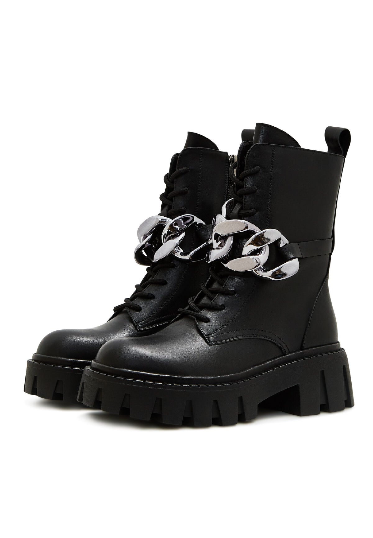 Chain Impact Combat Boots - Black
