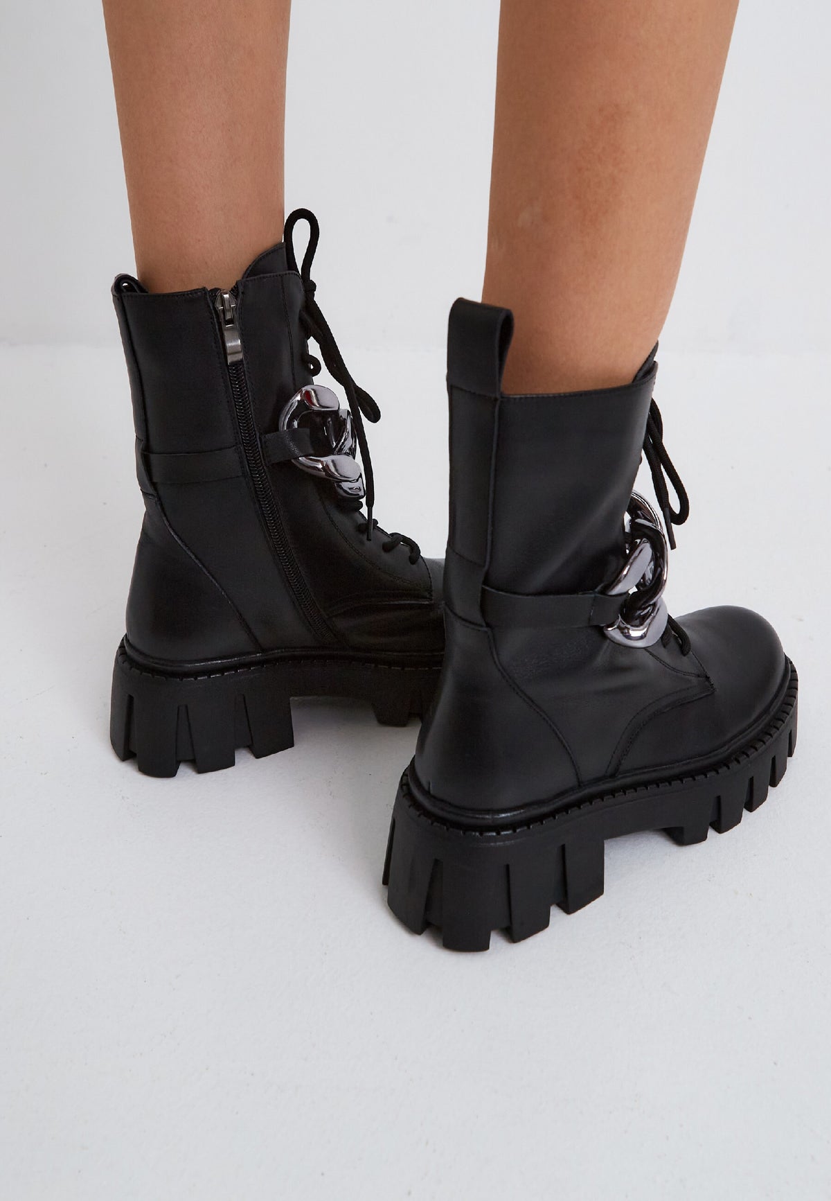 Chain Impact Combat Boots - Black