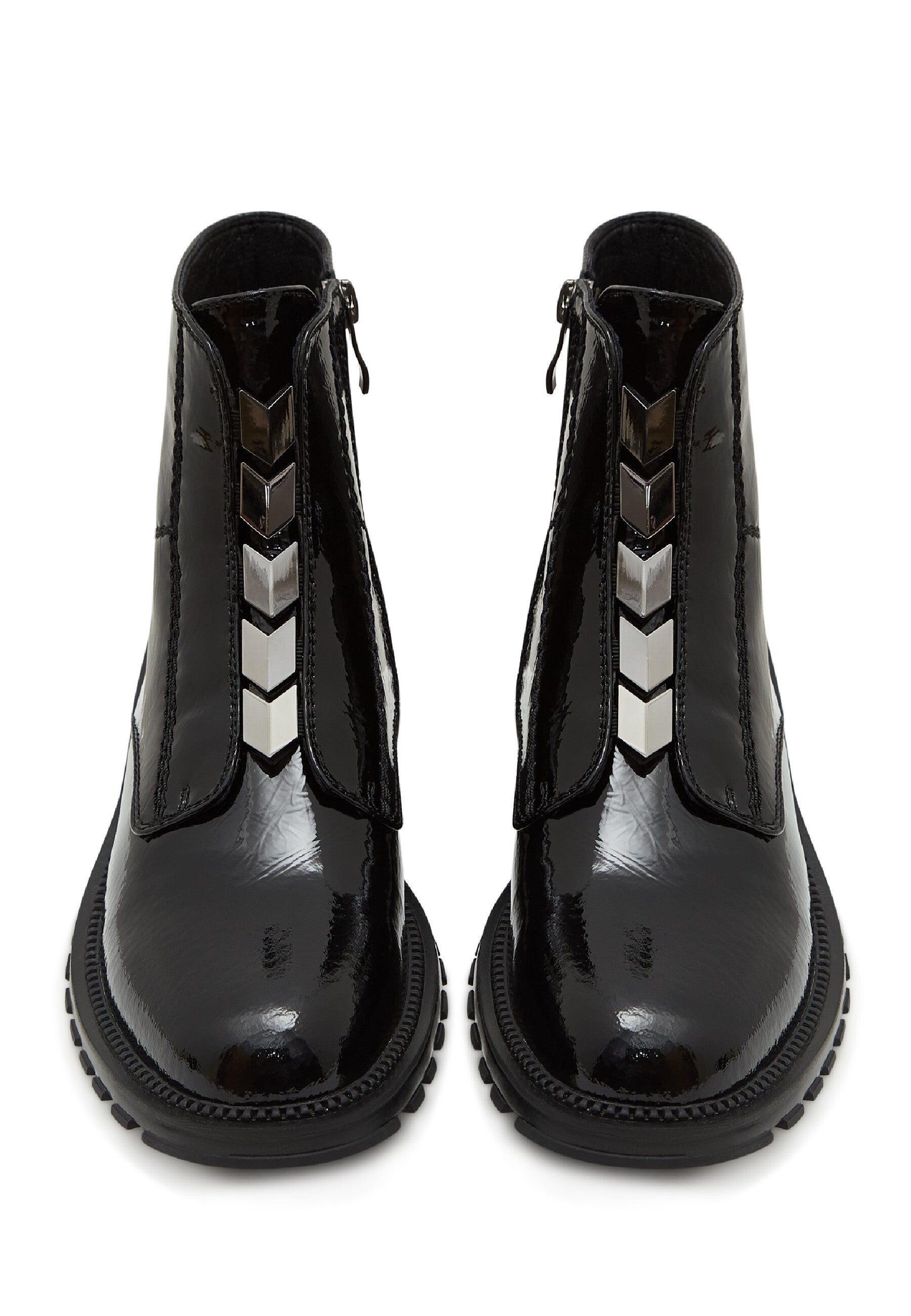 Glossy Zip-Up Ankle Boots - Black