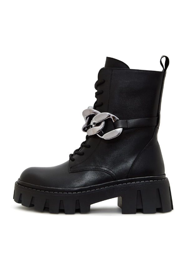 Chain Impact Combat Boots - Black
