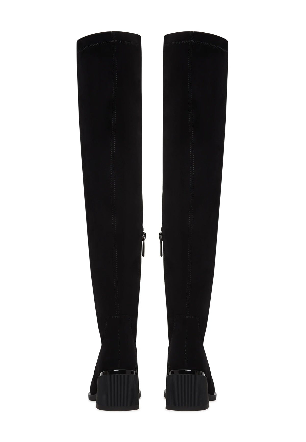 Över knäet-stövlar i mocka med blockklack