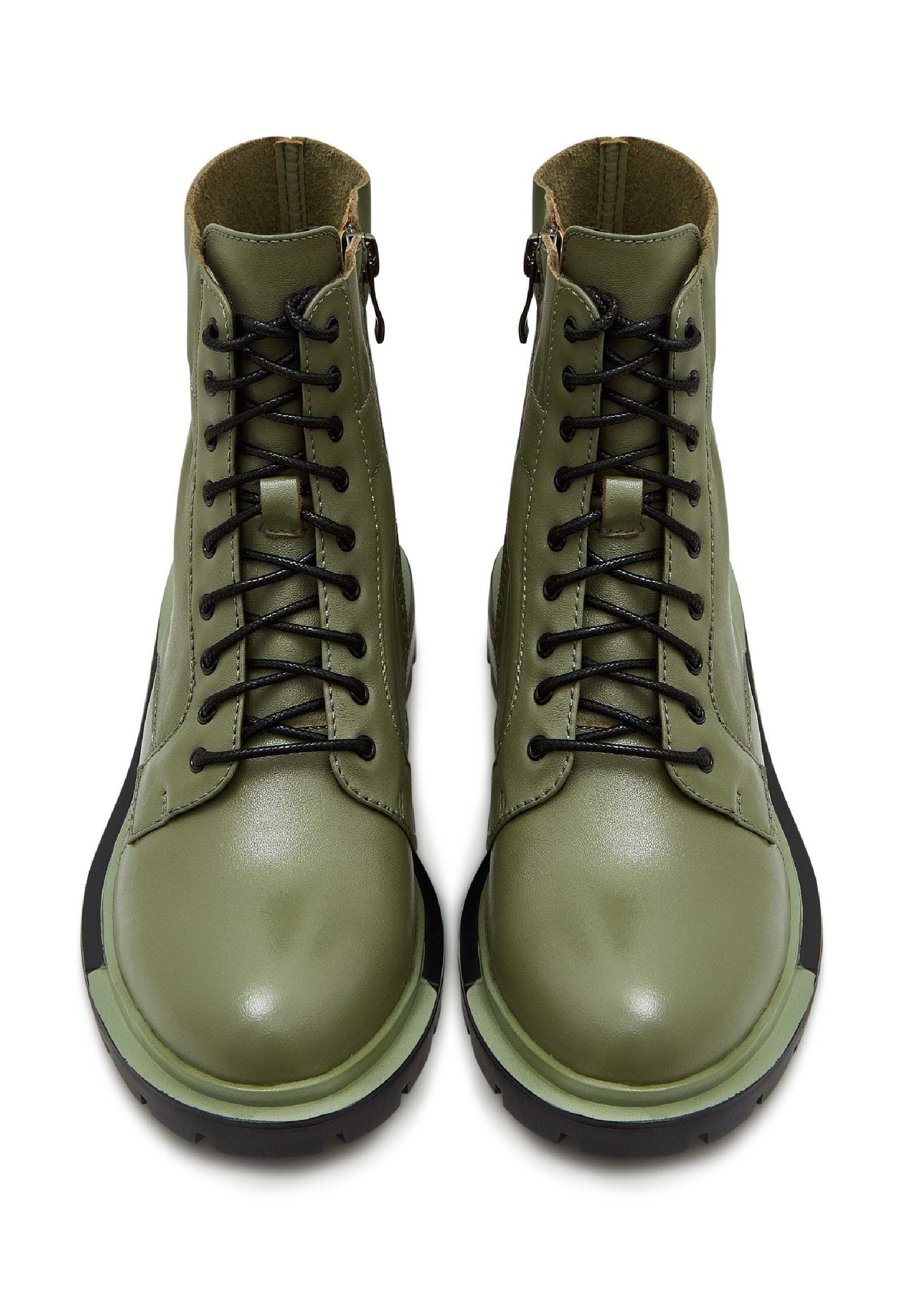 Classic Leather Combat Boots - Dark Green