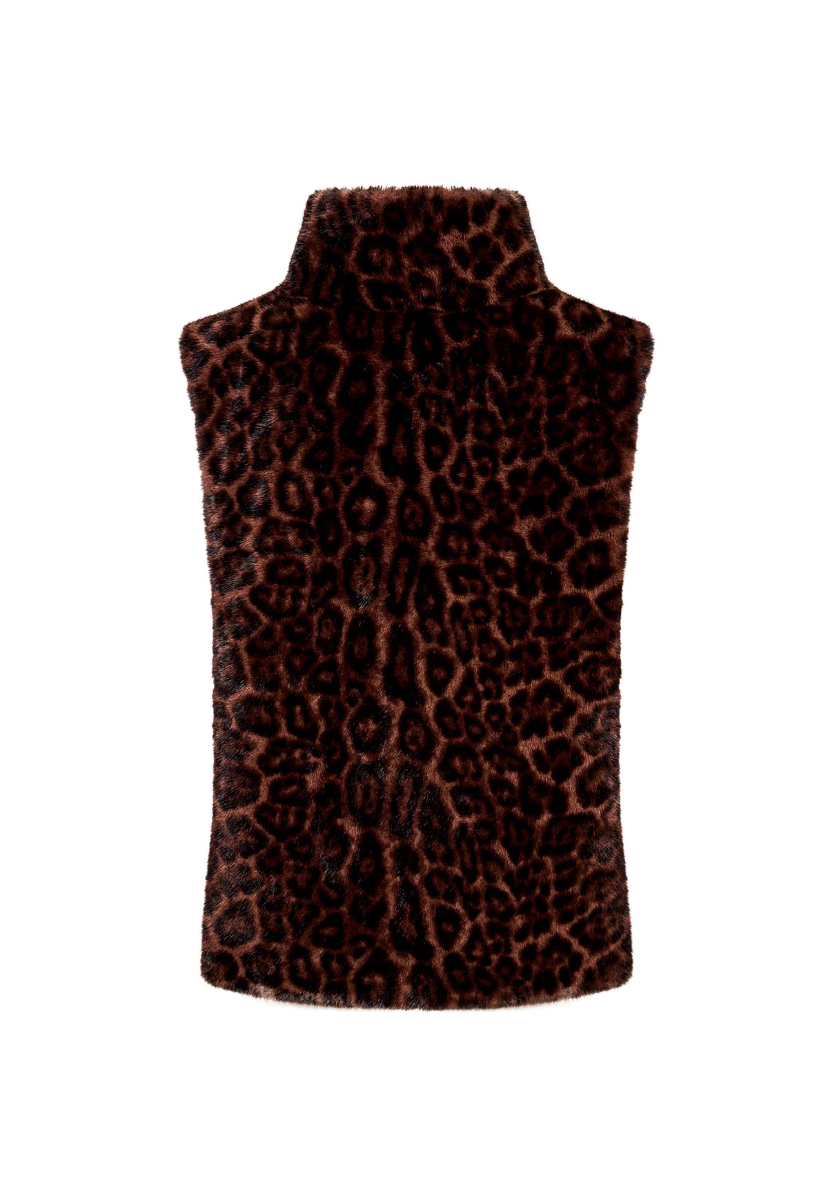 Top smanicato in pelliccia sintetica con colletto – Leopardo marrone