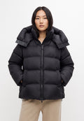 Cropped Hooded Down Puffer Jacket - Black