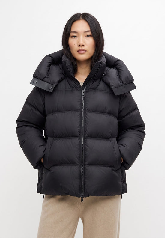 Cropped Hooded Down Puffer Jacket - Black